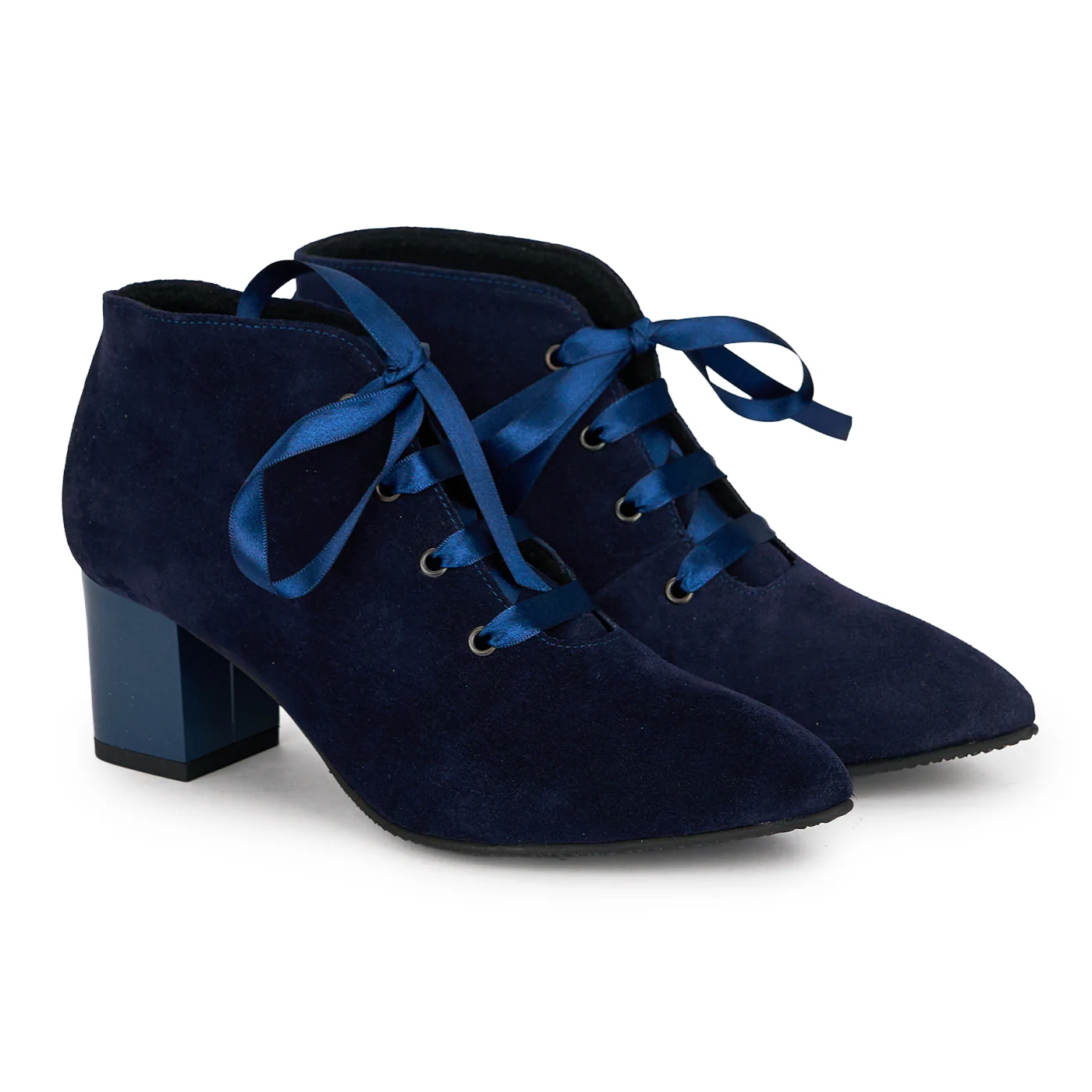 Botine dama din piele naturala bleumarin cu toc gros 6 cm 19076 - Image 4