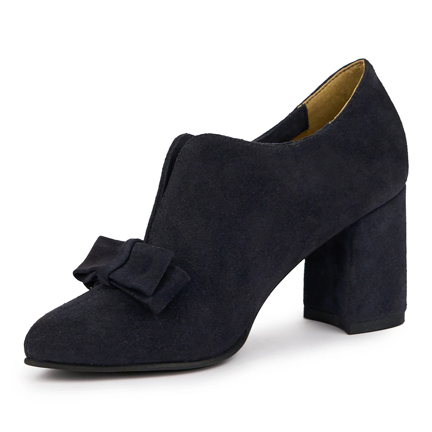 Botine dama din piele naturala bleumarin cu toc gros 7.5 cm 14280 - Image 3