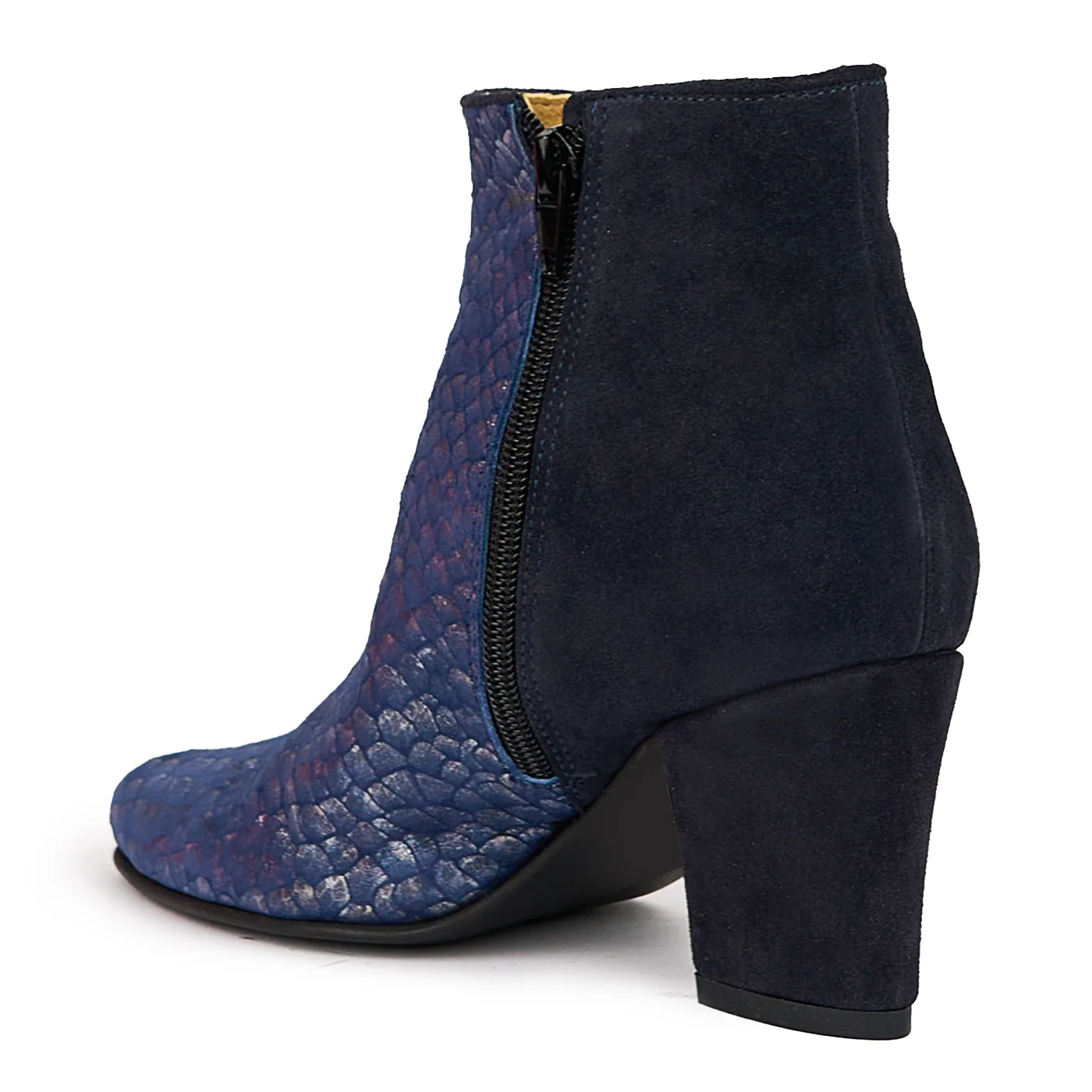 Botine dama din piele naturala bleumarin cu toc gros 7.5 cm 14431 - Image 2