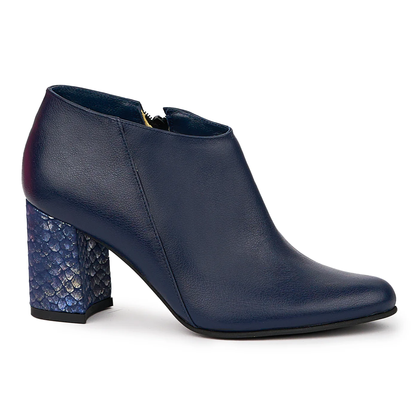 Botine dama din piele naturala bleumarin cu toc gros 7.5 cm 14434