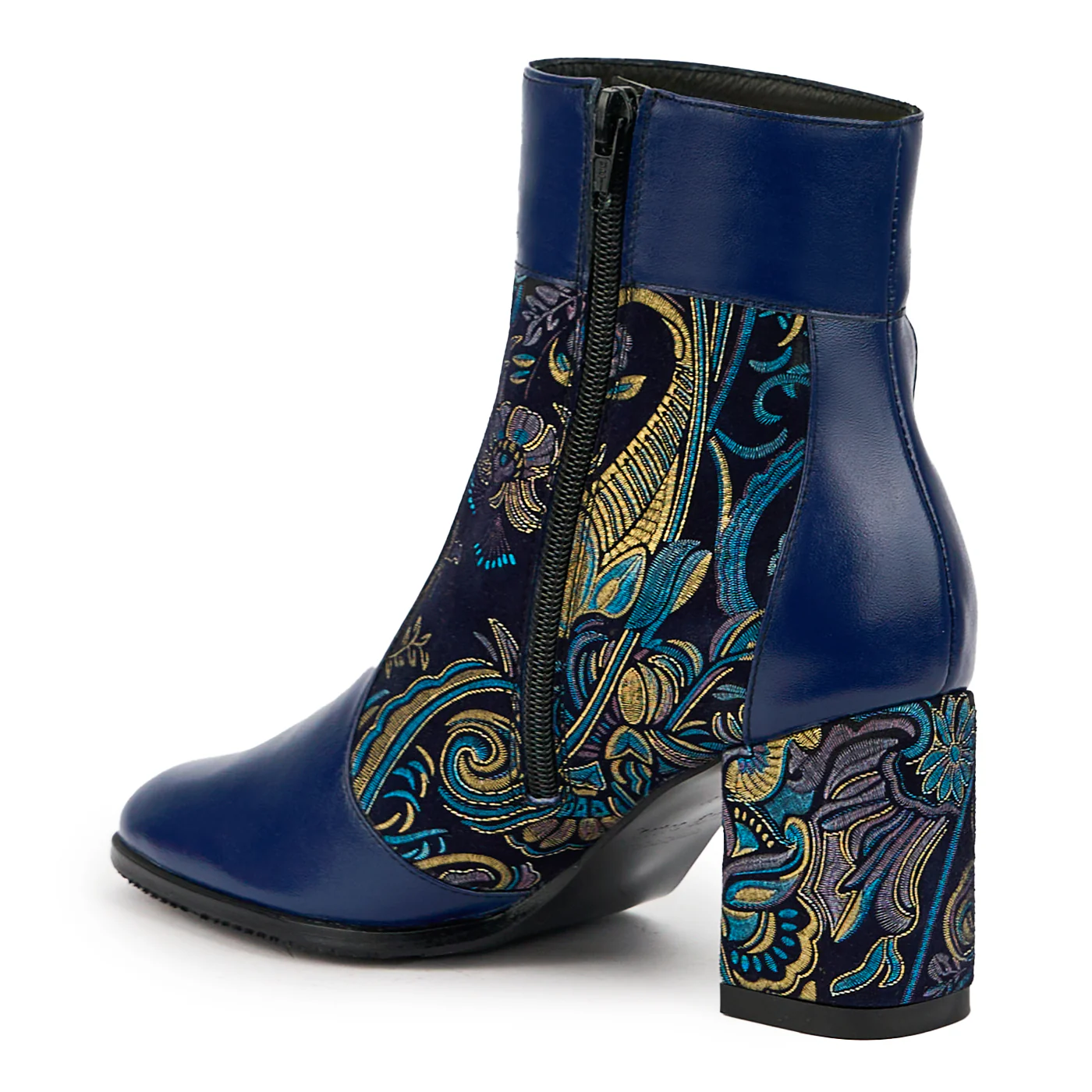 Botine dama din piele naturala bleumarin cu toc gros 7.5 cm 14760 - Image 2