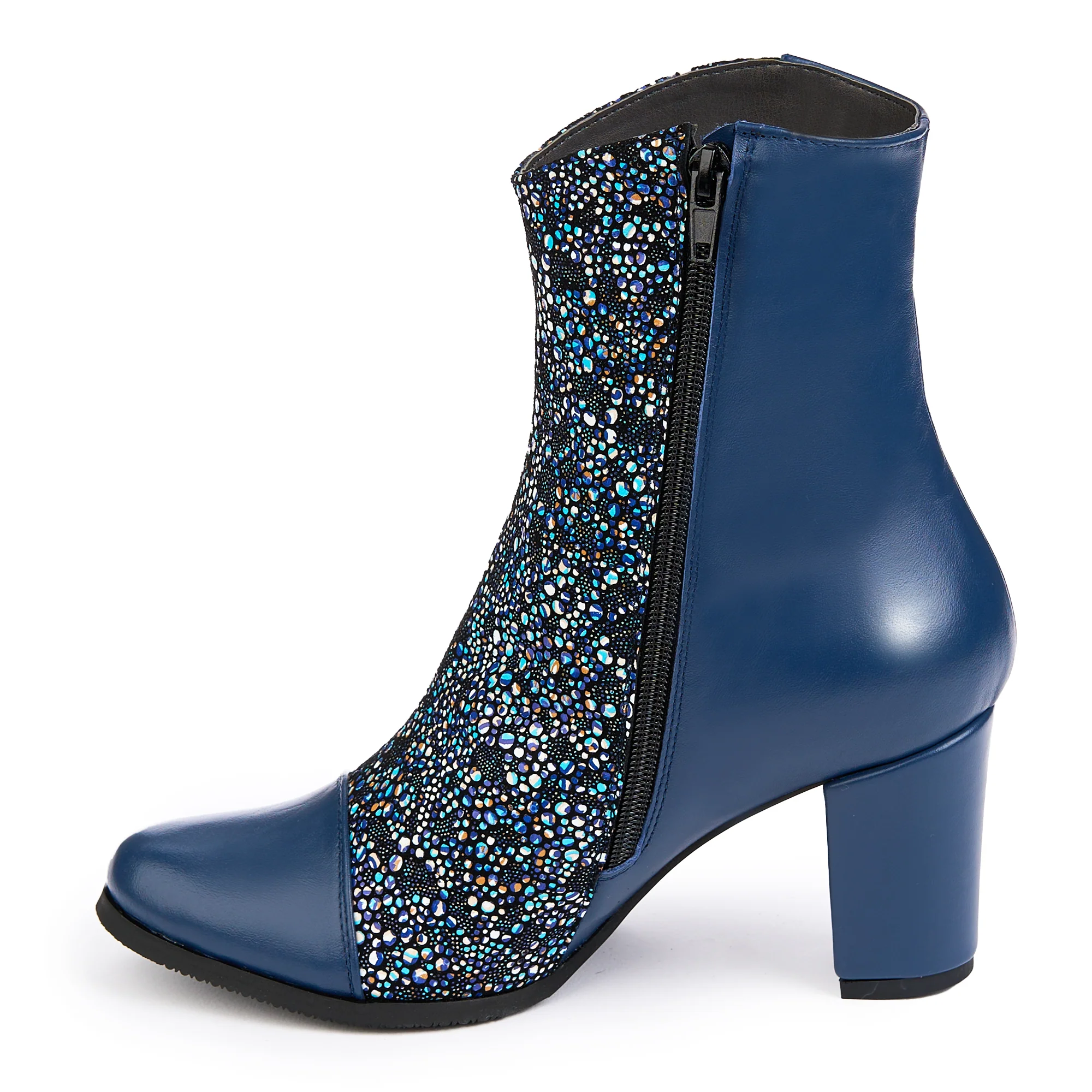 Botine dama din piele naturala bleumarin cu toc gros 7.5 cm 14835 - Image 2