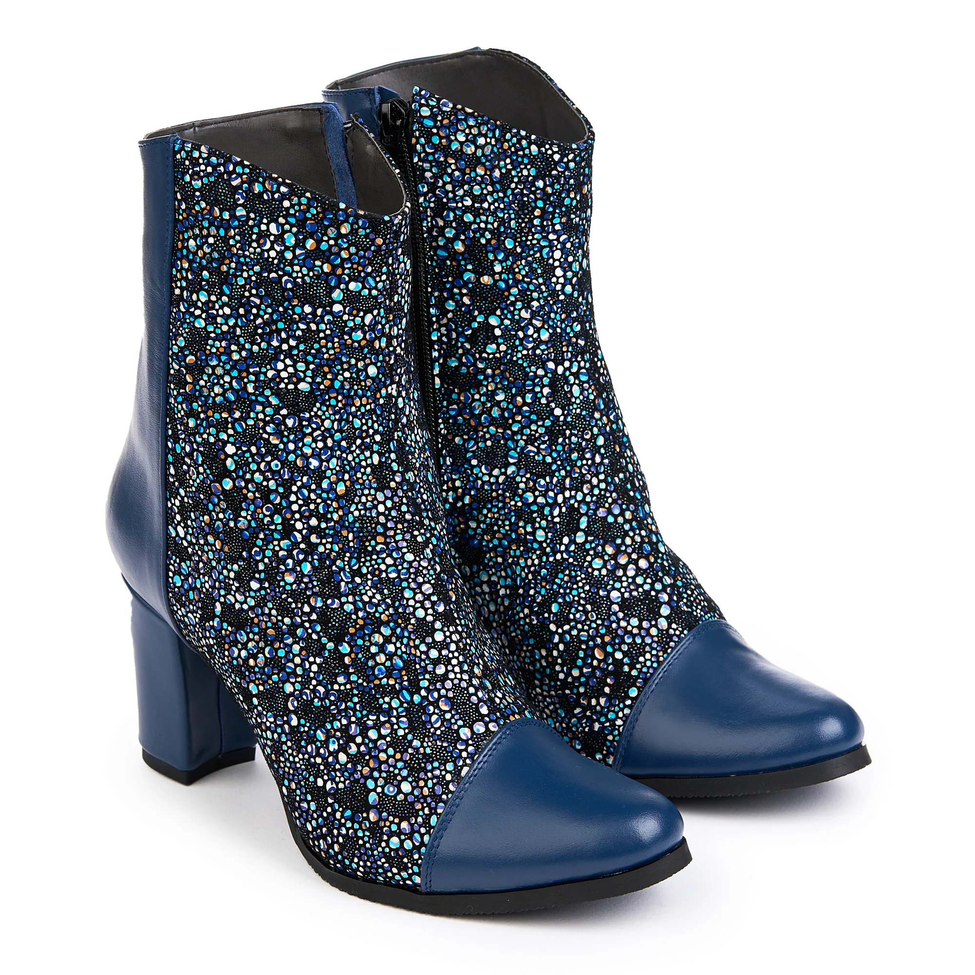 Botine dama din piele naturala bleumarin cu toc gros 7.5 cm 14835 - Image 3