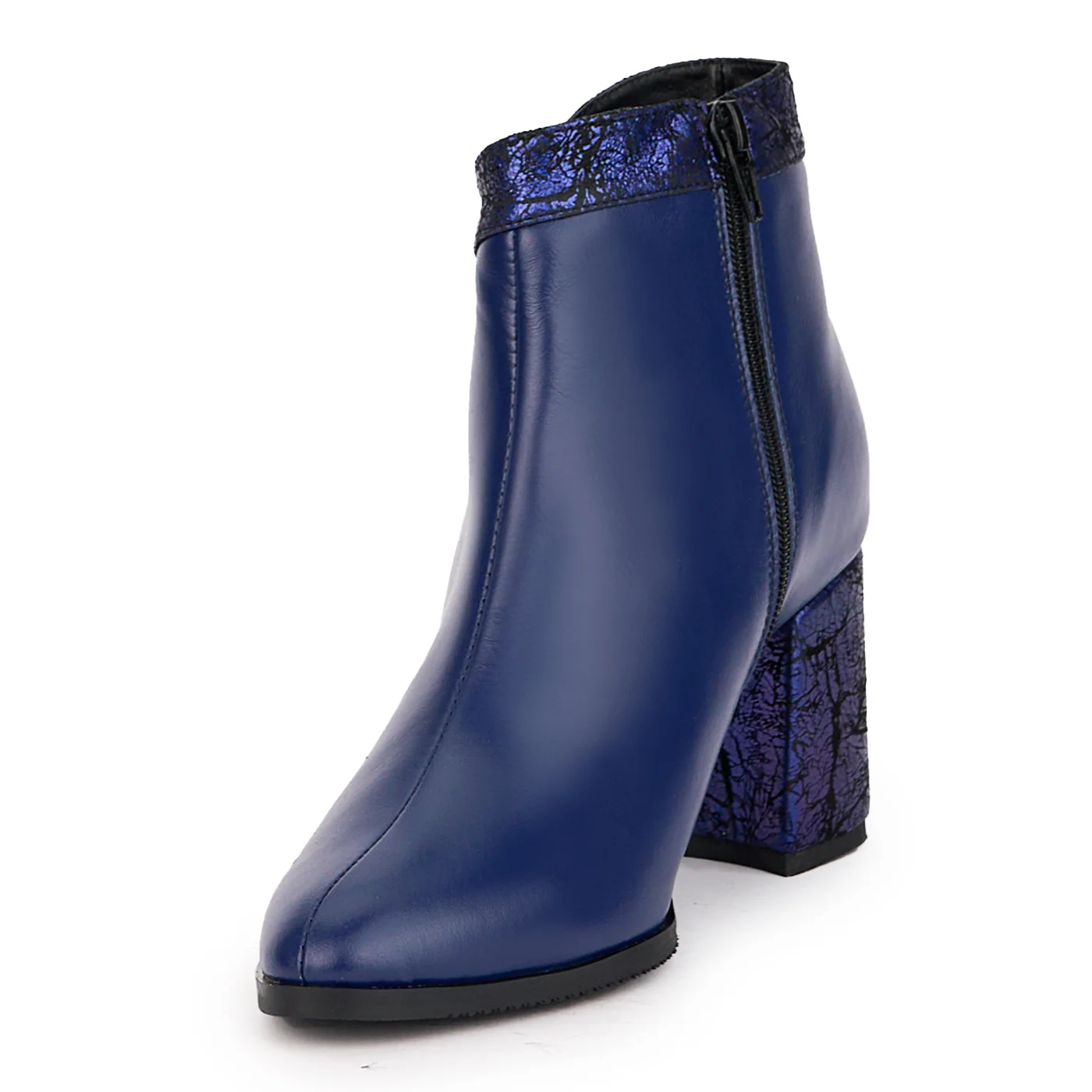 Botine dama din piele naturala bleumarin cu toc gros 7.5 cm 17081 - Image 3