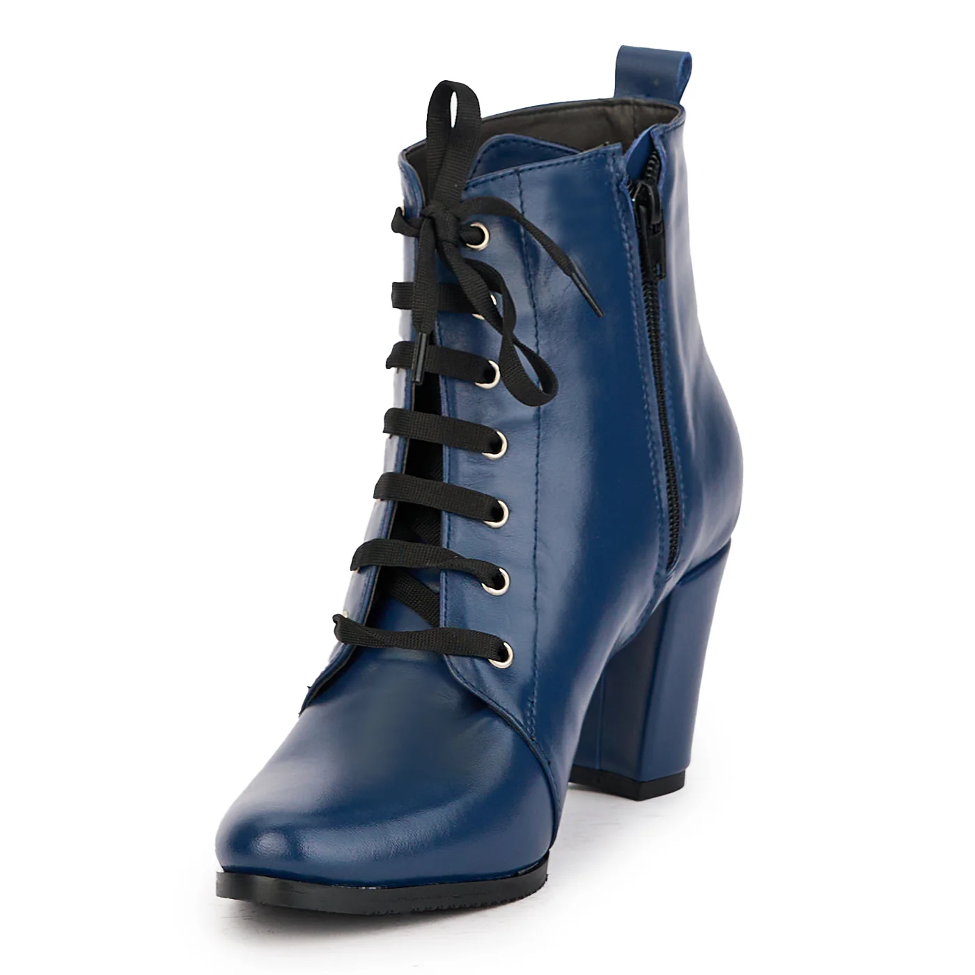 Botine dama din piele naturala bleumarin cu toc gros 7.5 cm 17185 - Image 3
