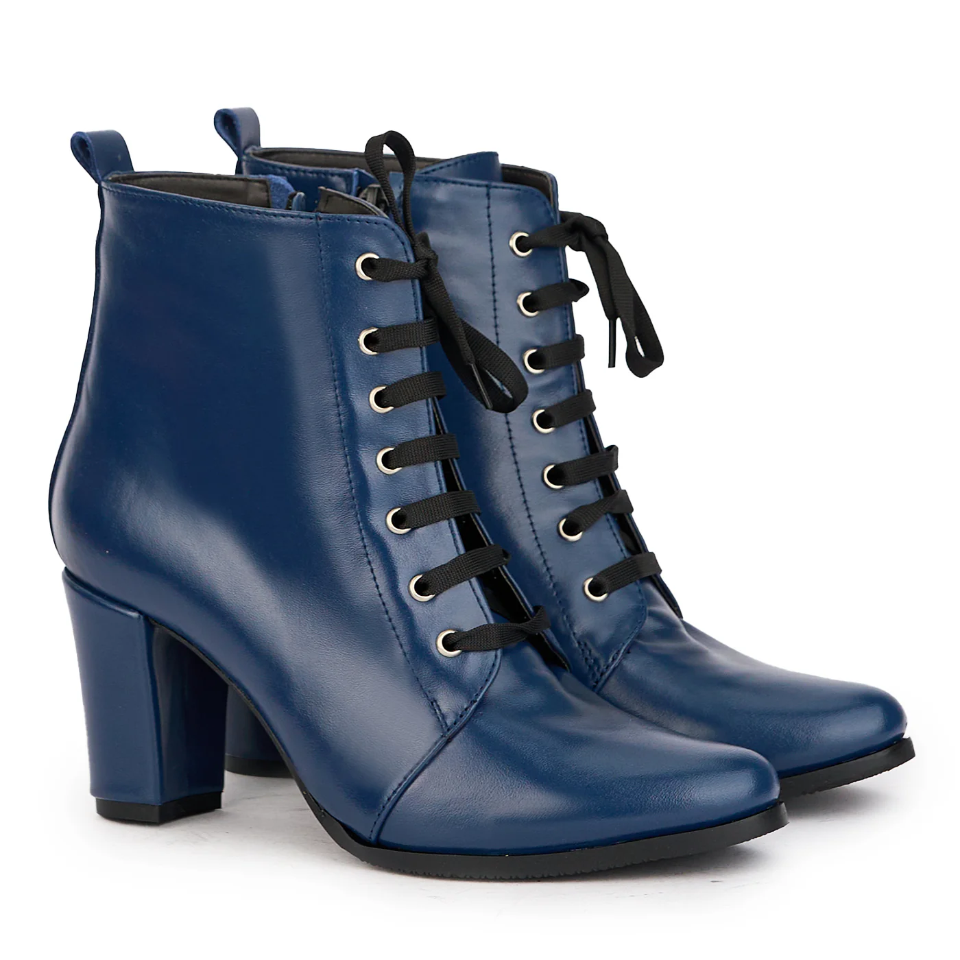 Botine dama din piele naturala bleumarin cu toc gros 7.5 cm 17185 - Image 4