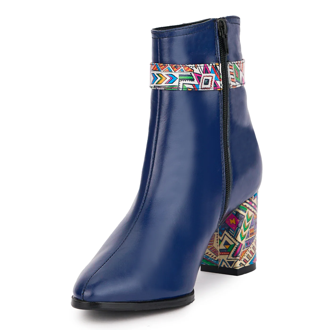 Botine dama din piele naturala bleumarin cu toc gros 7 cm 17097 - Image 3