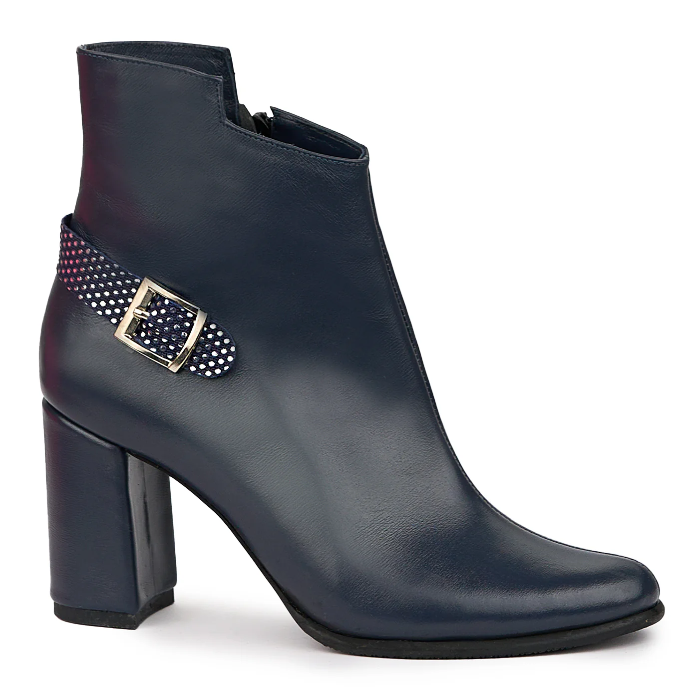Botine dama din piele naturala bleumarin cu toc gros 8.5 cm 14402