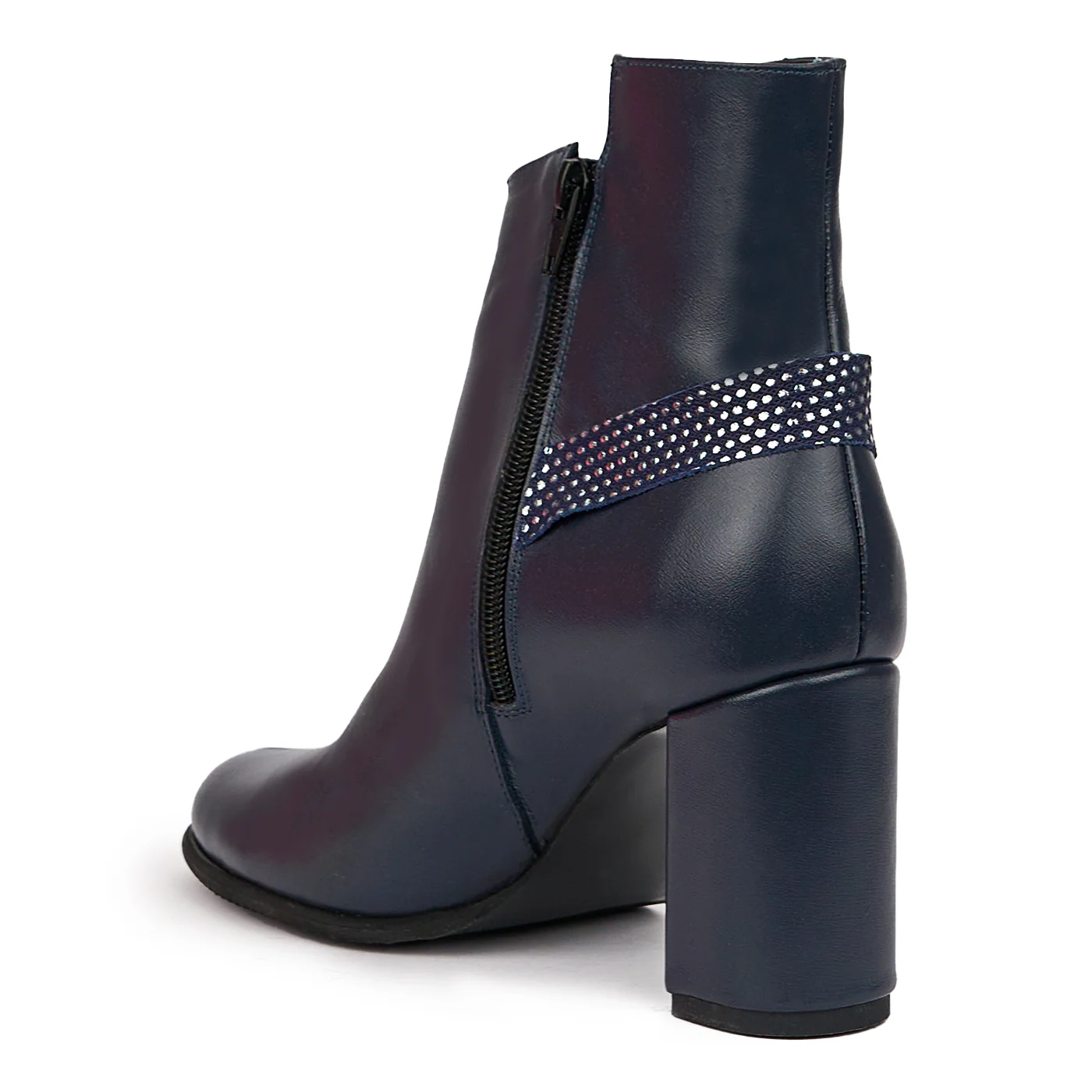 Botine dama din piele naturala bleumarin cu toc gros 8.5 cm 14402 - Image 2