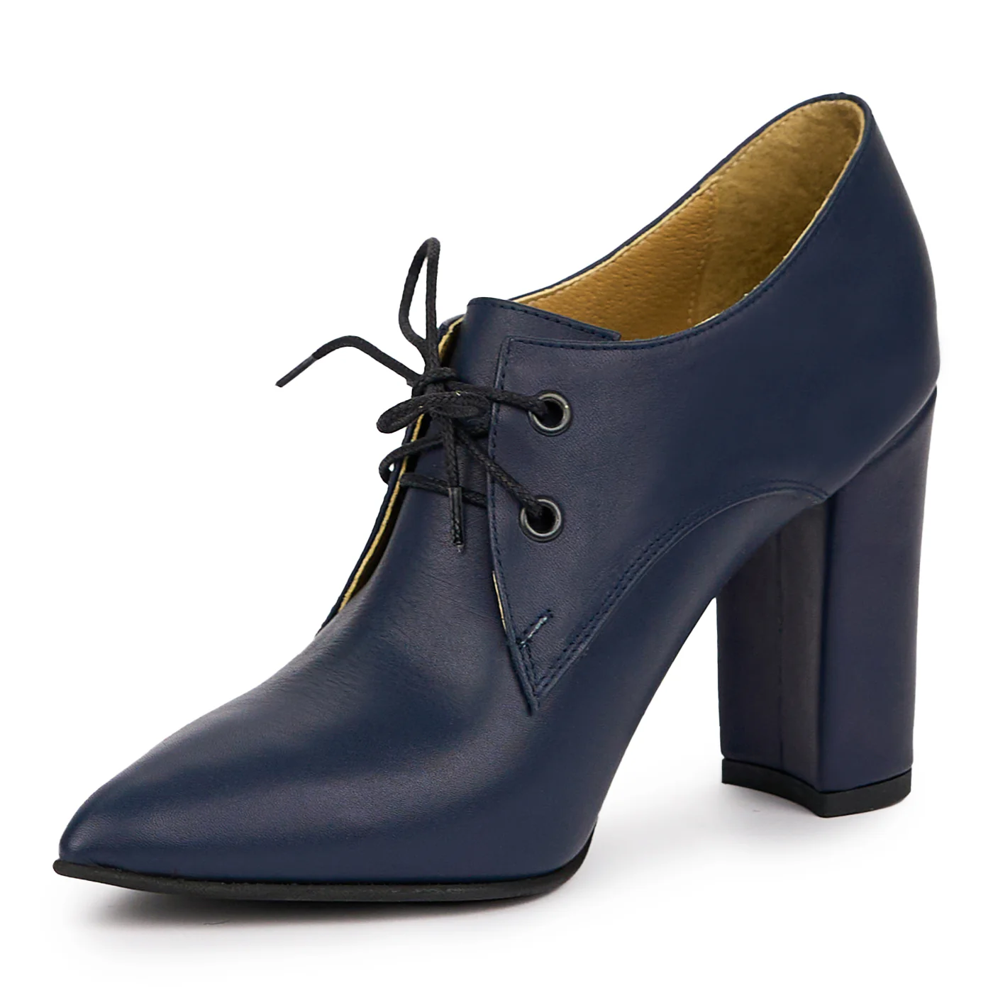 Botine dama din piele naturala bleumarin cu toc gros 9.5 cm 14273 - Image 3