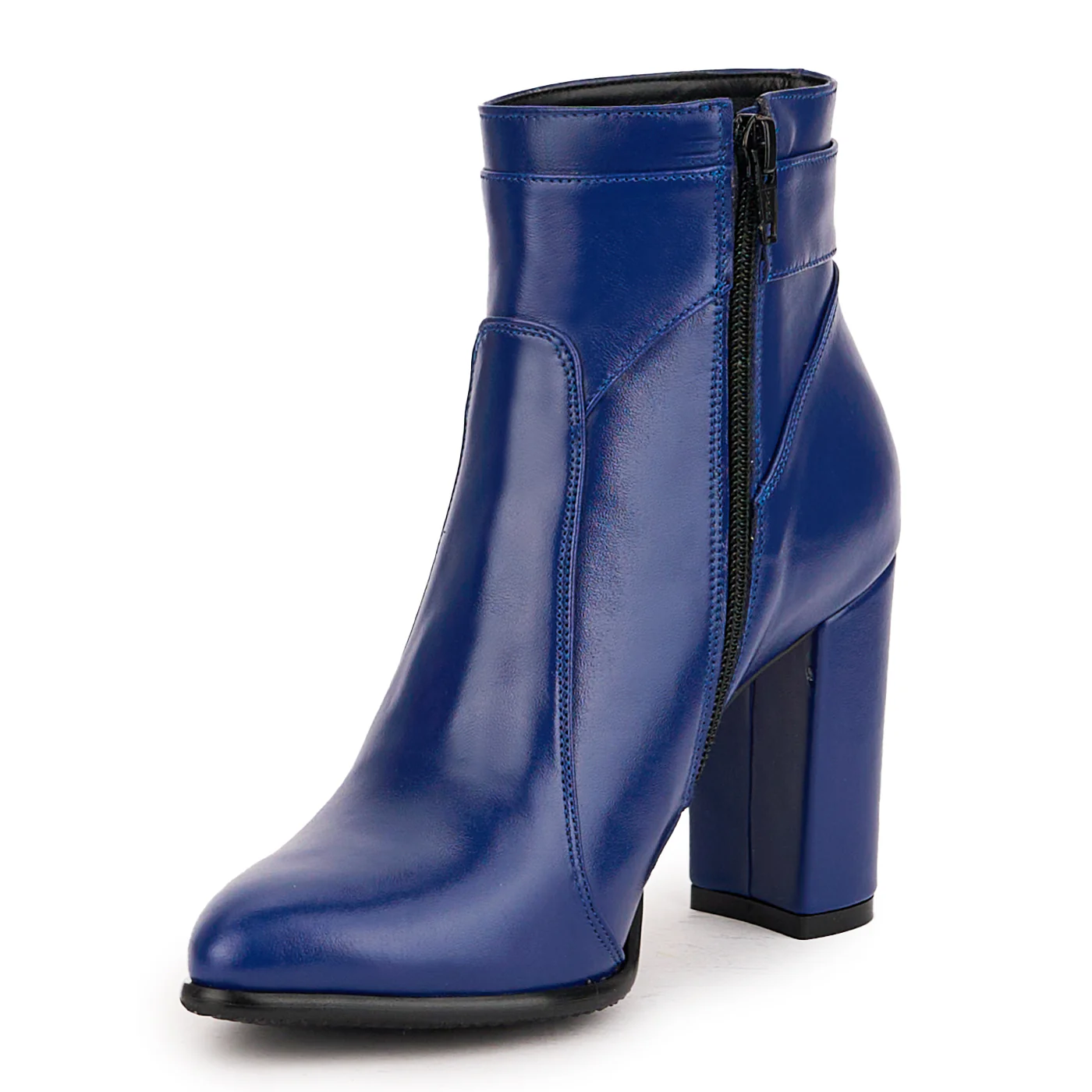 Botine dama din piele naturala bleumarin cu toc gros 9 cm 16703 - Image 3