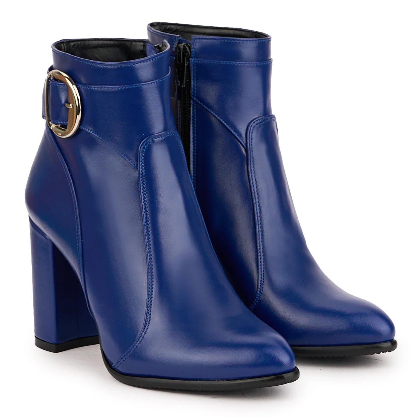 Botine dama din piele naturala bleumarin cu toc gros 9 cm 16703 - Image 4