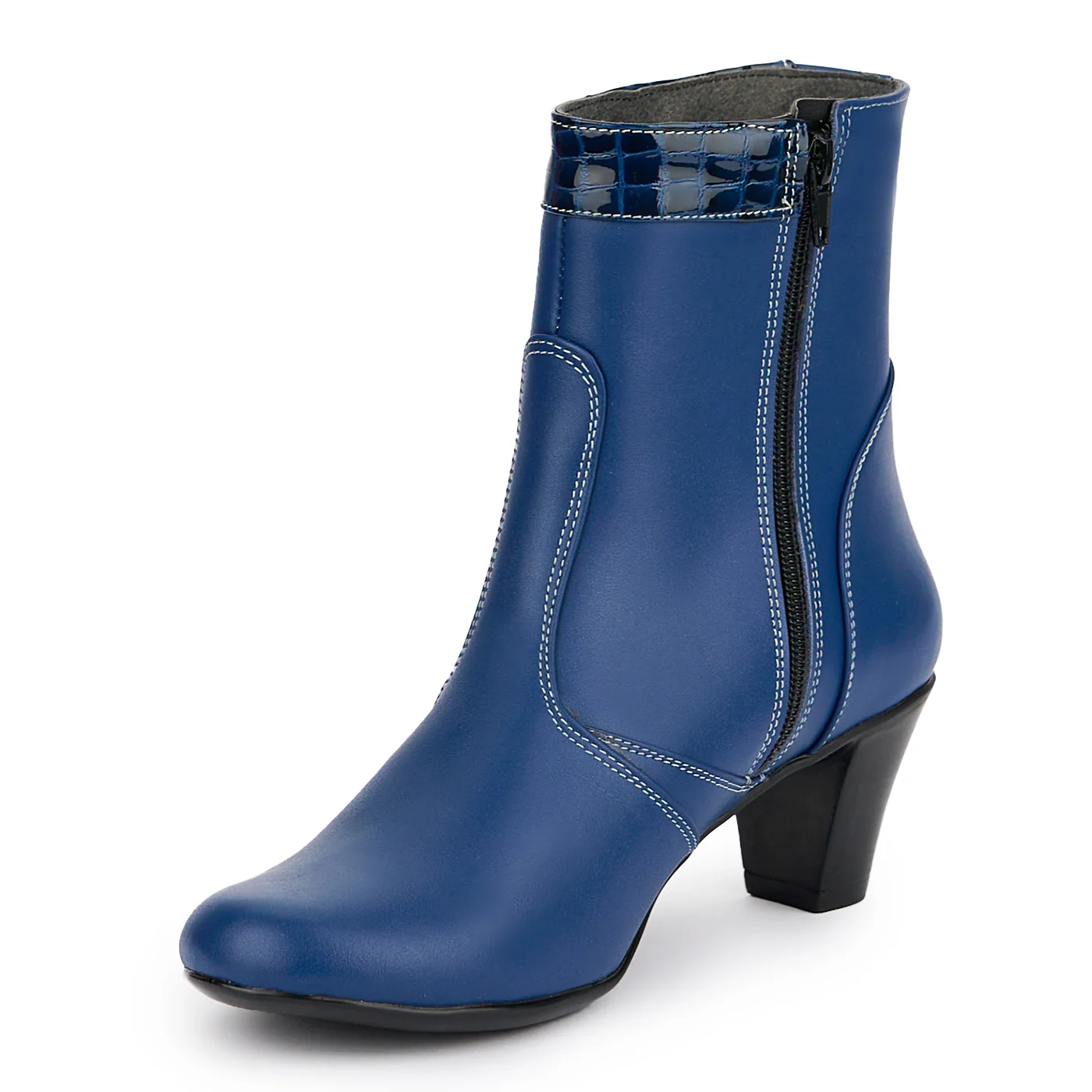 Botine dama din piele naturala bleumarin toc 6 cm 15143 - Image 3