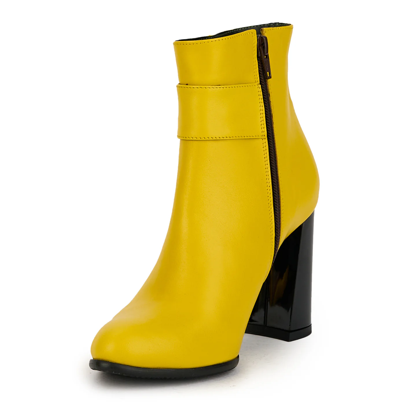Botine dama din piele naturala galben cu toc gros 9 cm 17362 - Image 3