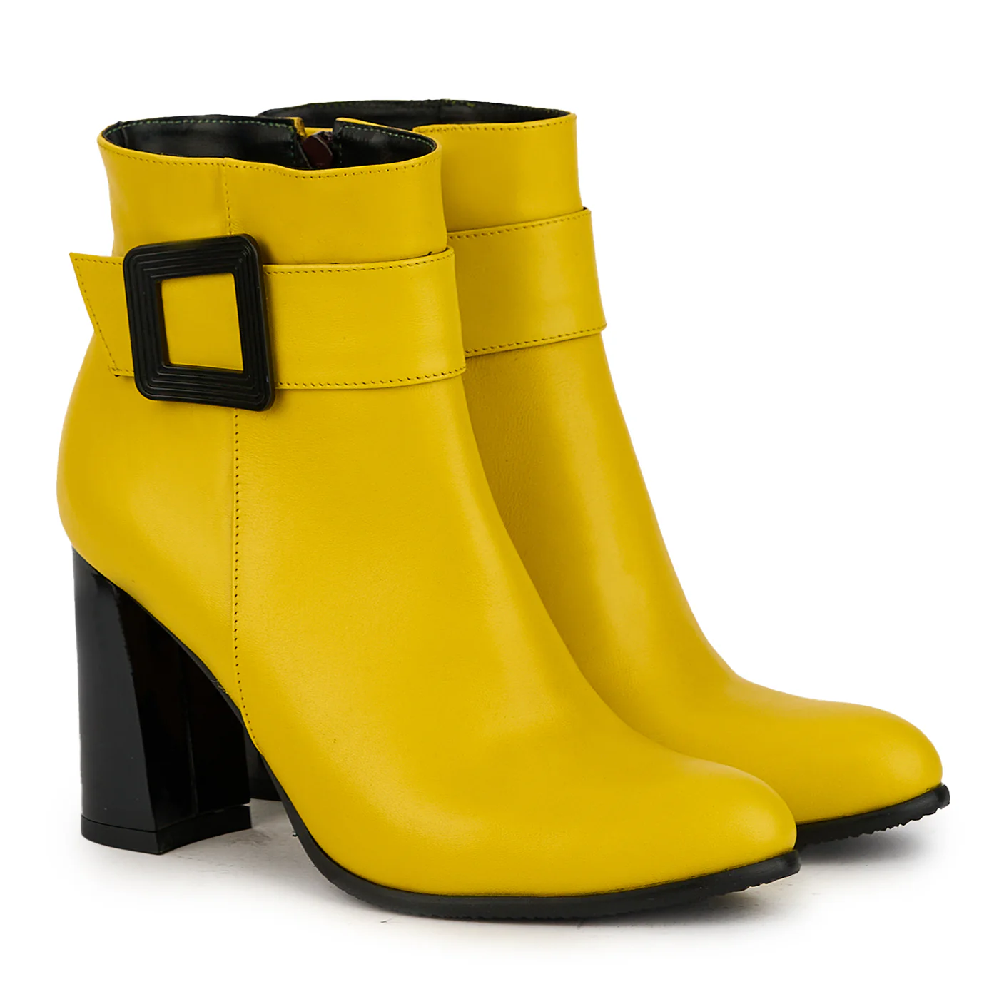 Botine dama din piele naturala galben cu toc gros 9 cm 17362 - Image 4