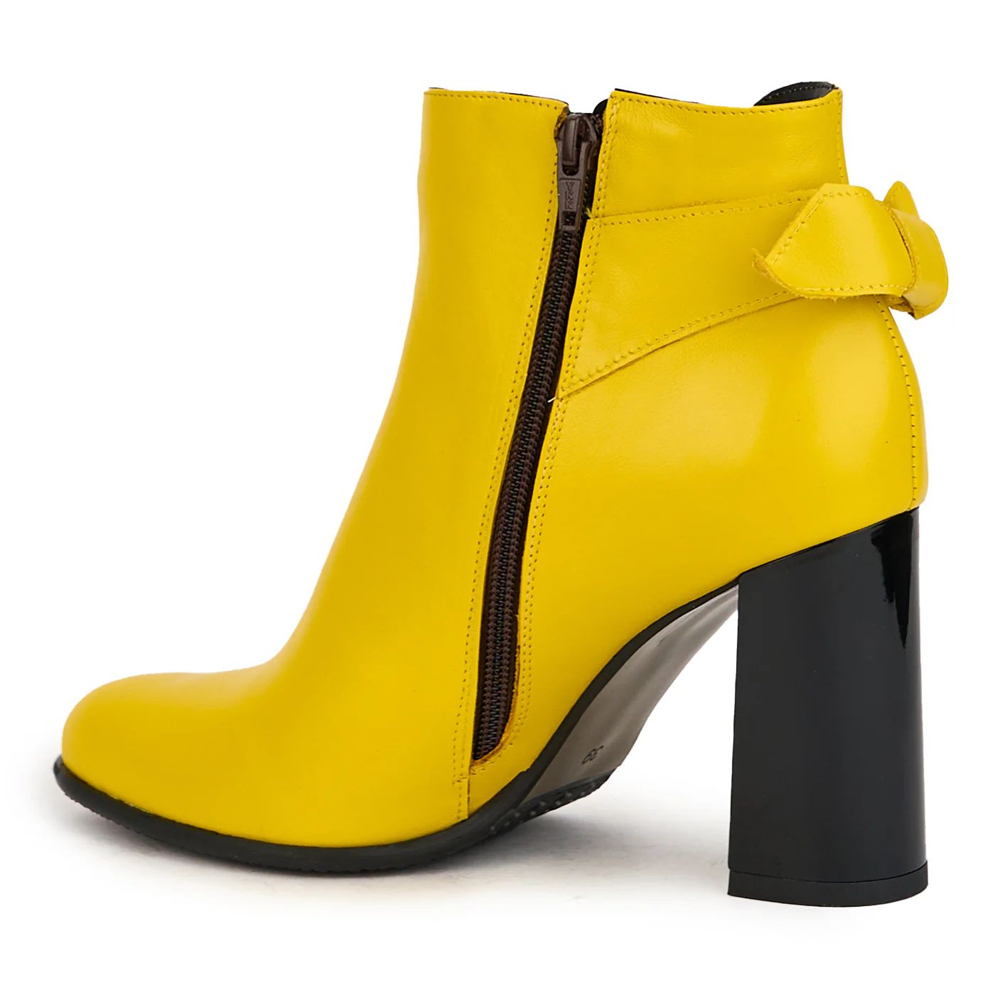 Botine dama din piele naturala galbena cu toc gros 9 cm 17218 - Image 2