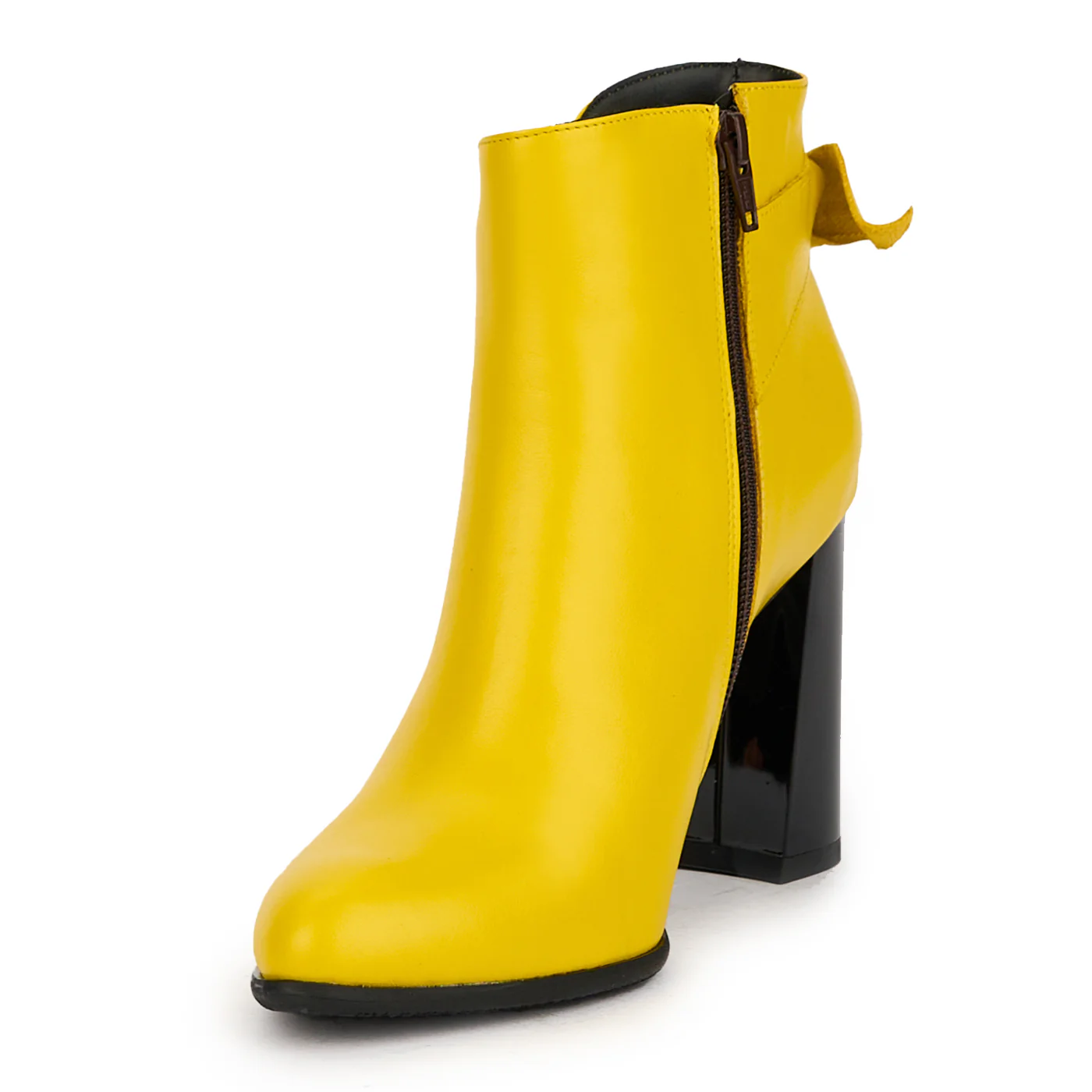 Botine dama din piele naturala galbena cu toc gros 9 cm 17218 - Image 3