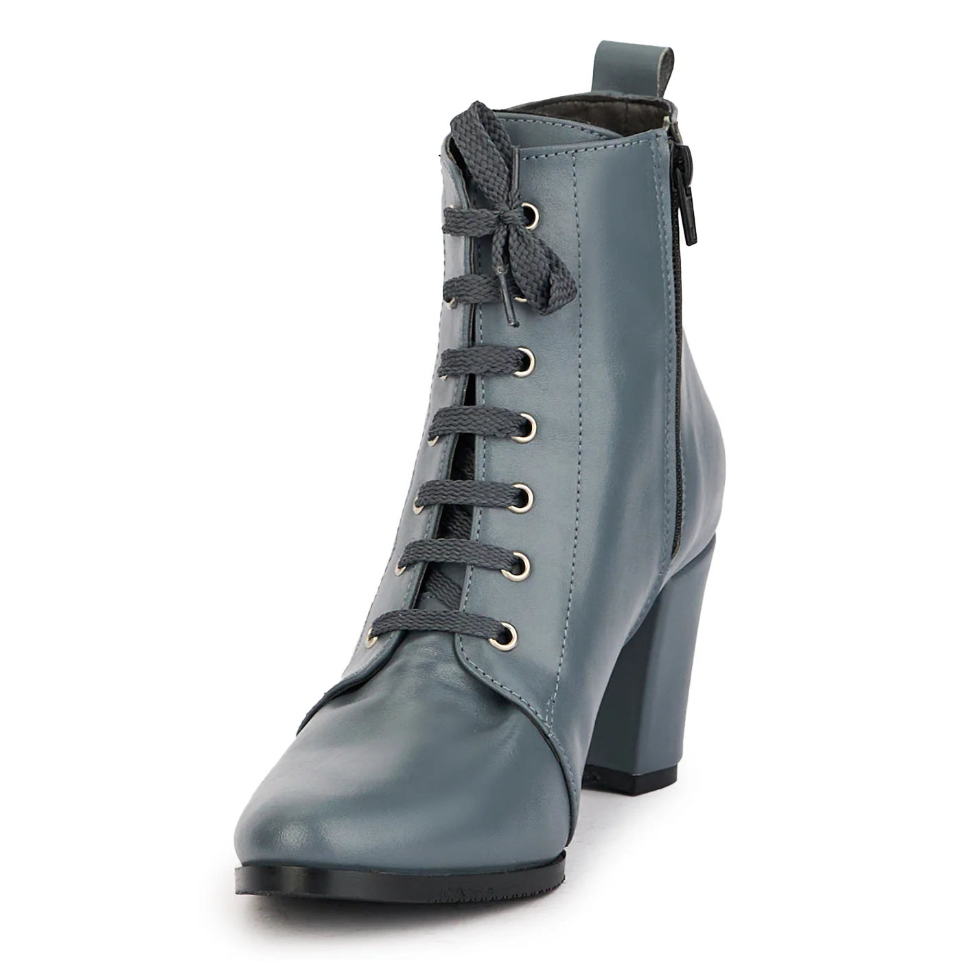 Botine dama din piele naturala gri cu toc gros 7.5 cm 17184 - Image 3