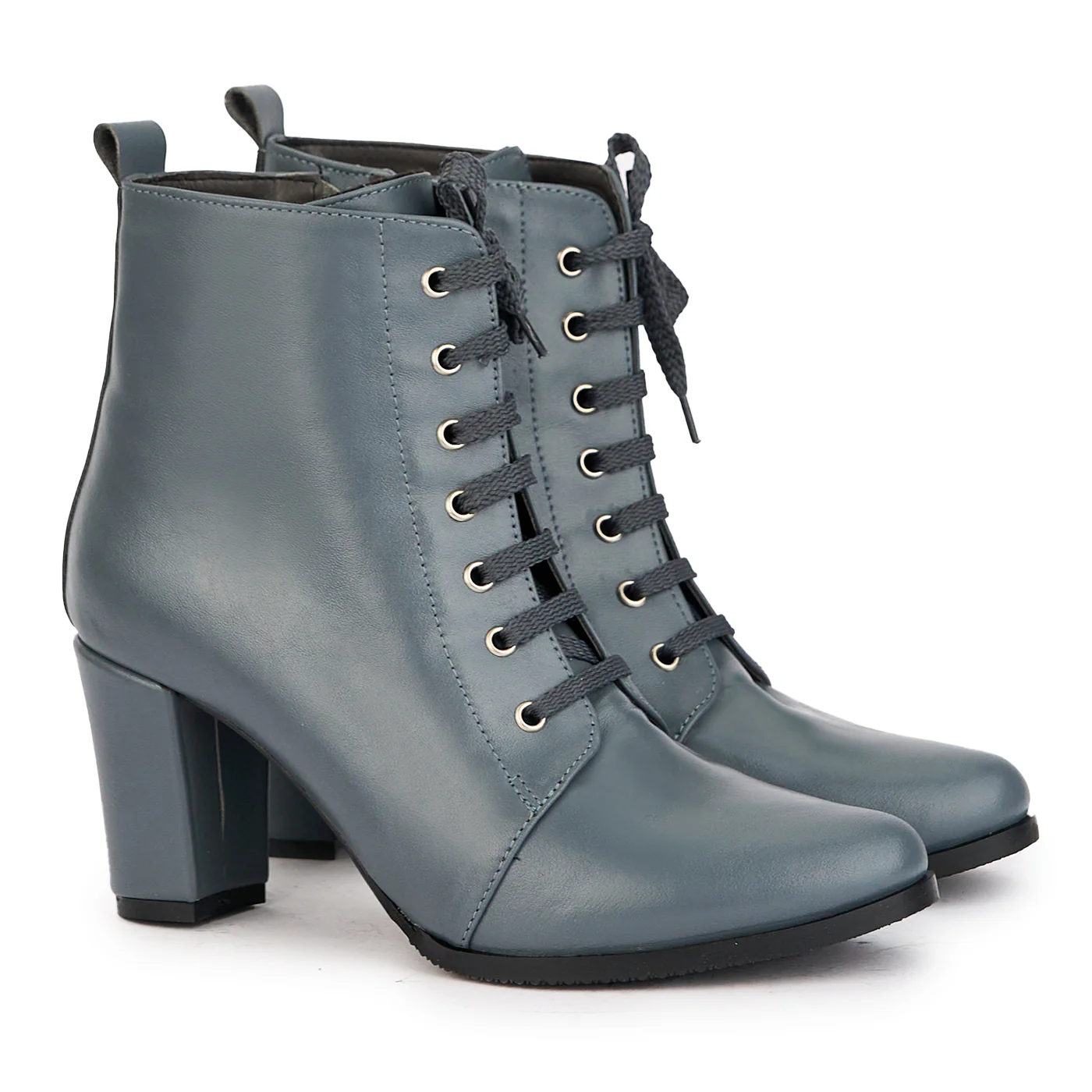 Botine dama din piele naturala gri cu toc gros 7.5 cm 17184 - Image 4