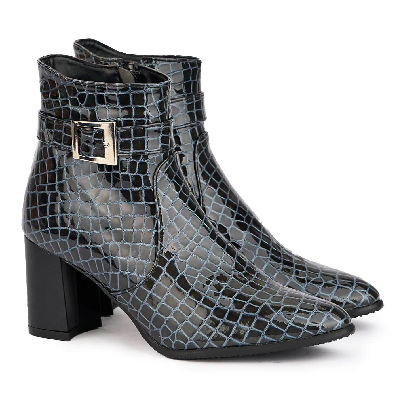 Botine dama din piele naturala gri cu toc gros 7 cm 17044 - Image 4