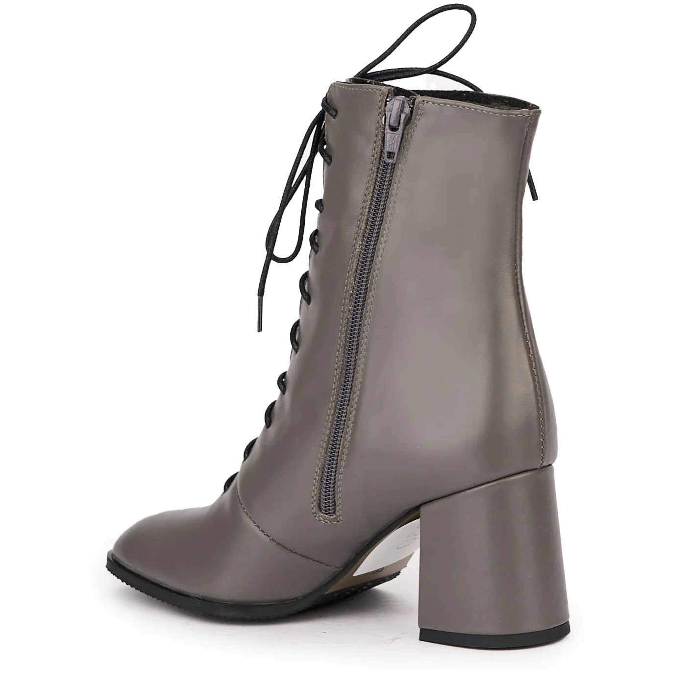 Botine dama din piele naturala gri cu toc gros 7 cm 17119 - Image 2