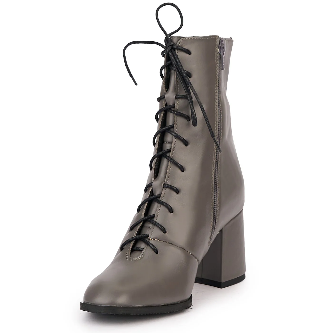 Botine dama din piele naturala gri cu toc gros 7 cm 17119 - Image 3