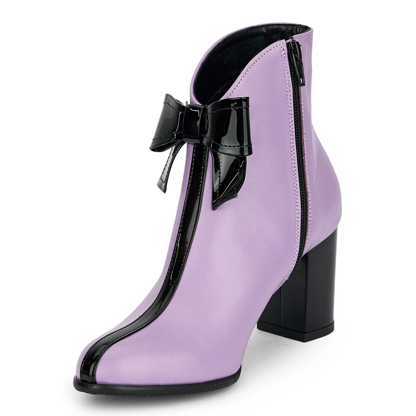 Botine dama din piele naturala lila cu toc gros 7 cm 19109 - Image 3