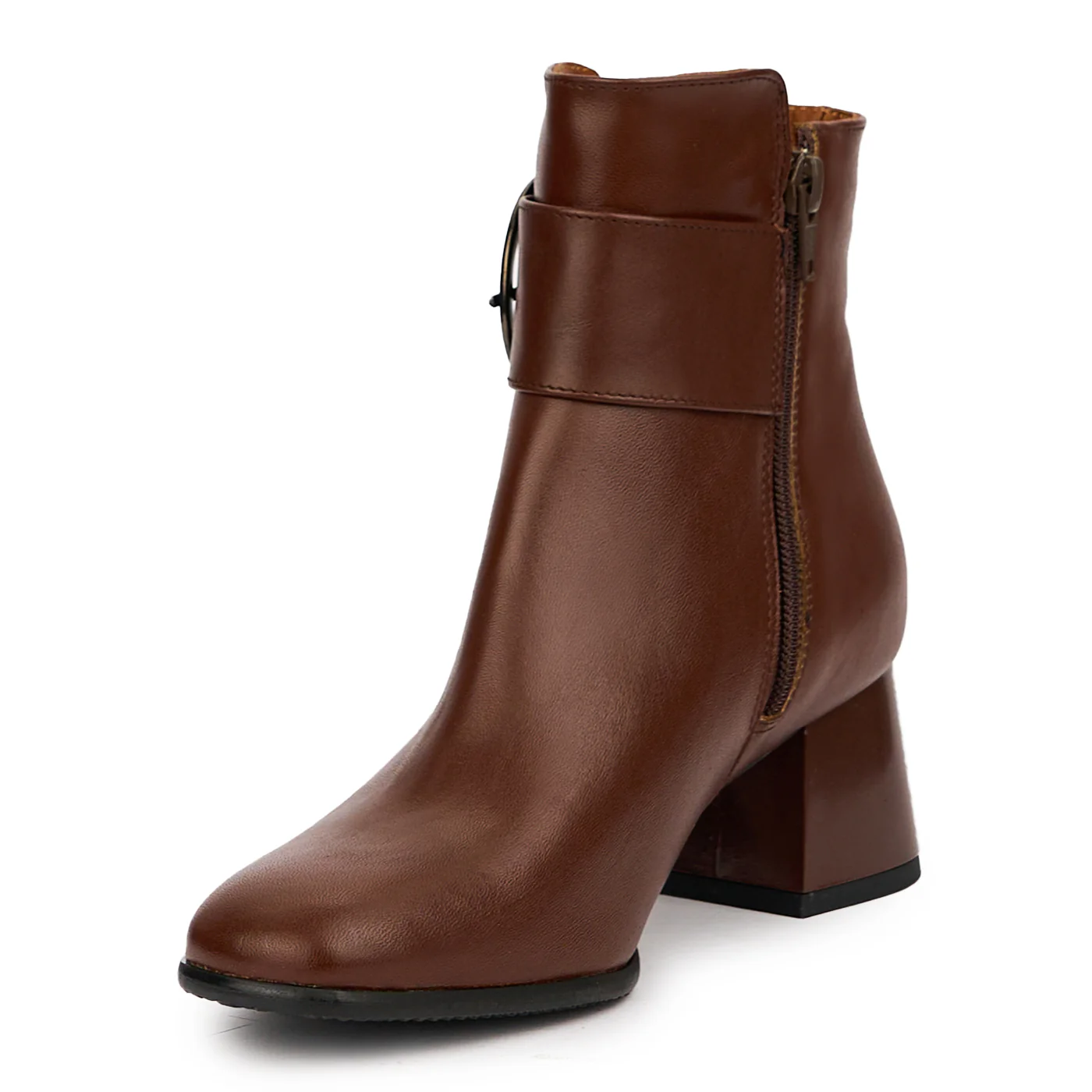 Botine dama din piele naturala maro cu toc gros 5.5 cm 14607 - Image 3