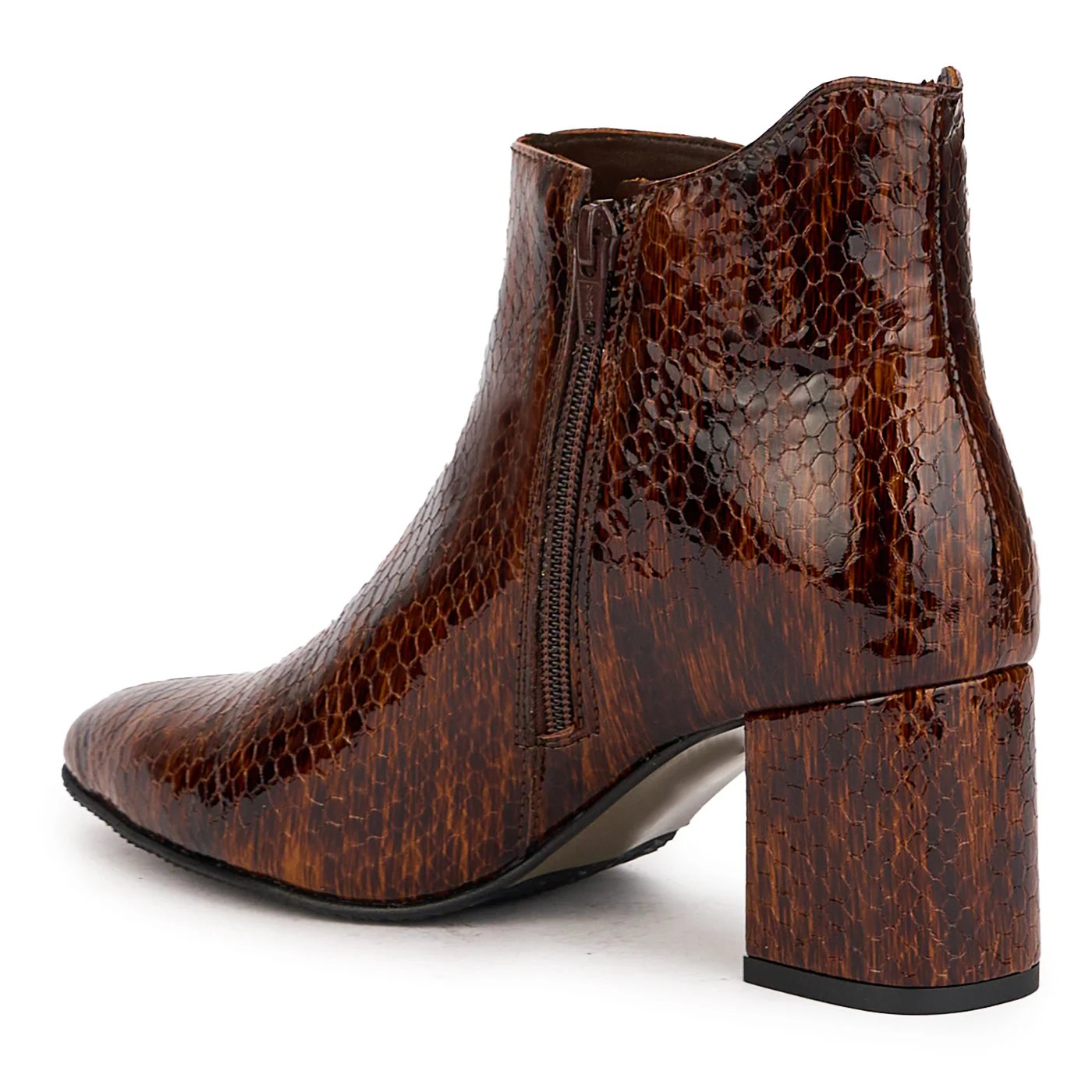 Botine dama din piele naturala maro cu toc gros 6.5 cm 17158 - Image 2