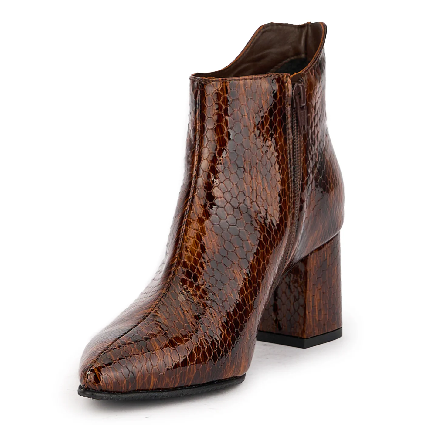 Botine dama din piele naturala maro cu toc gros 6.5 cm 17158 - Image 3