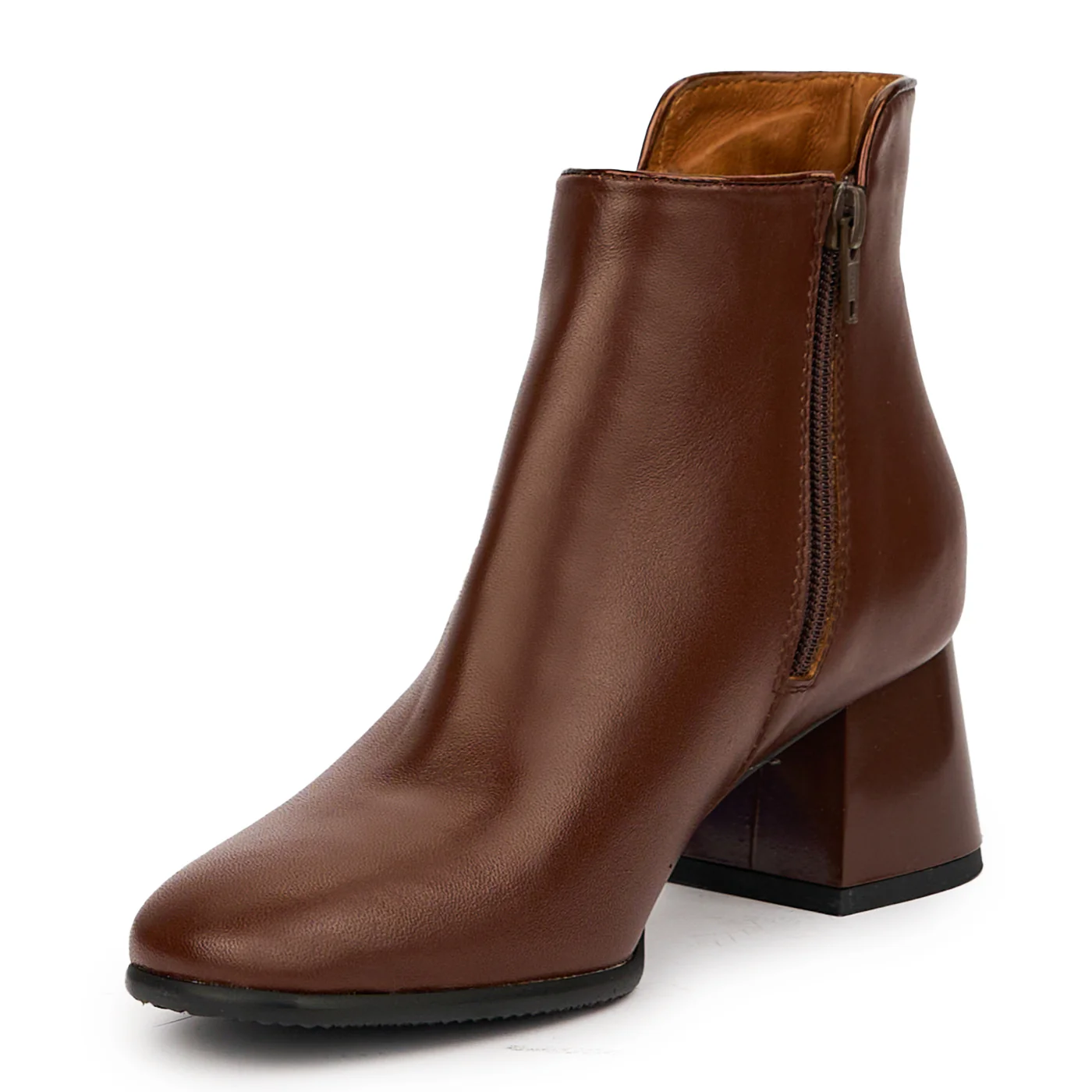 Botine dama din piele naturala maro cu toc gros 6 cm 14606 - Image 3