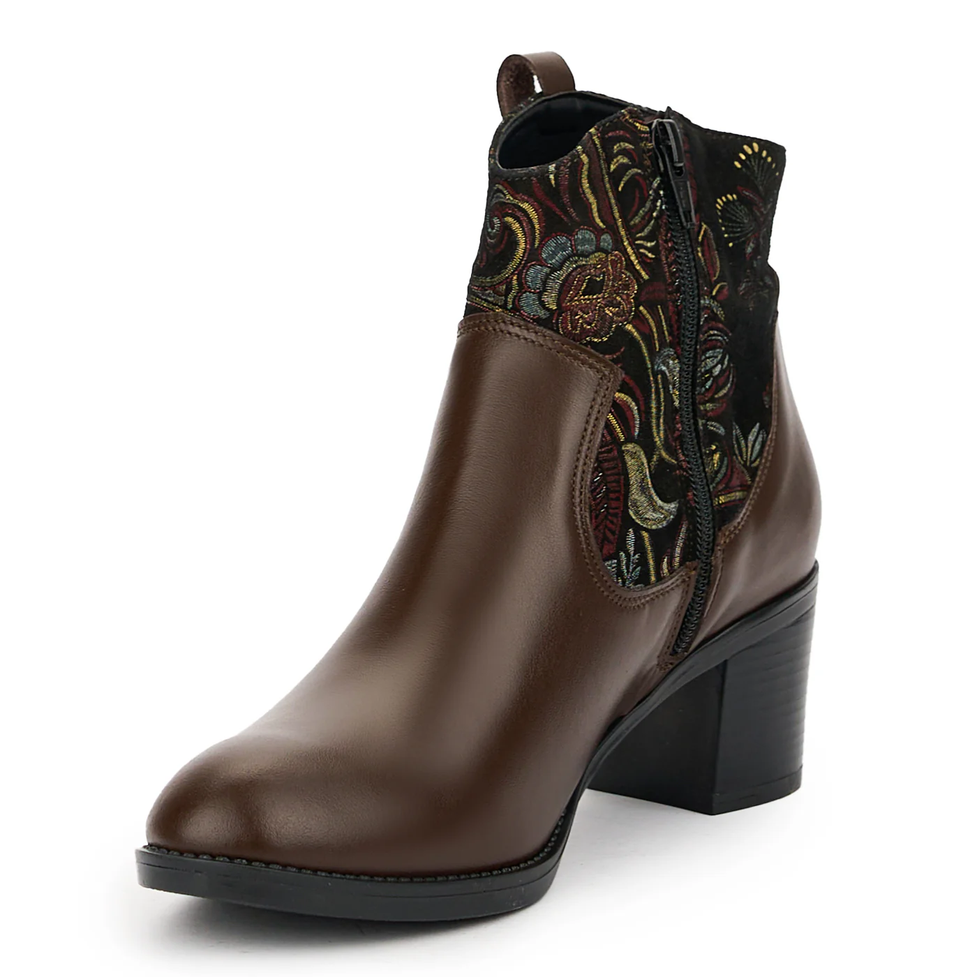 Botine dama din piele naturala maro cu toc gros 6 cm 14850 - Image 3