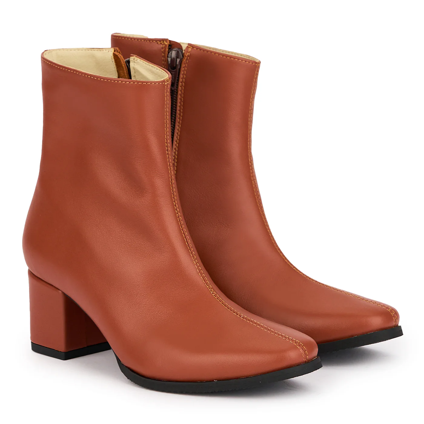 Botine dama din piele naturala maro cu toc gros 6 cm 16890 - Image 4