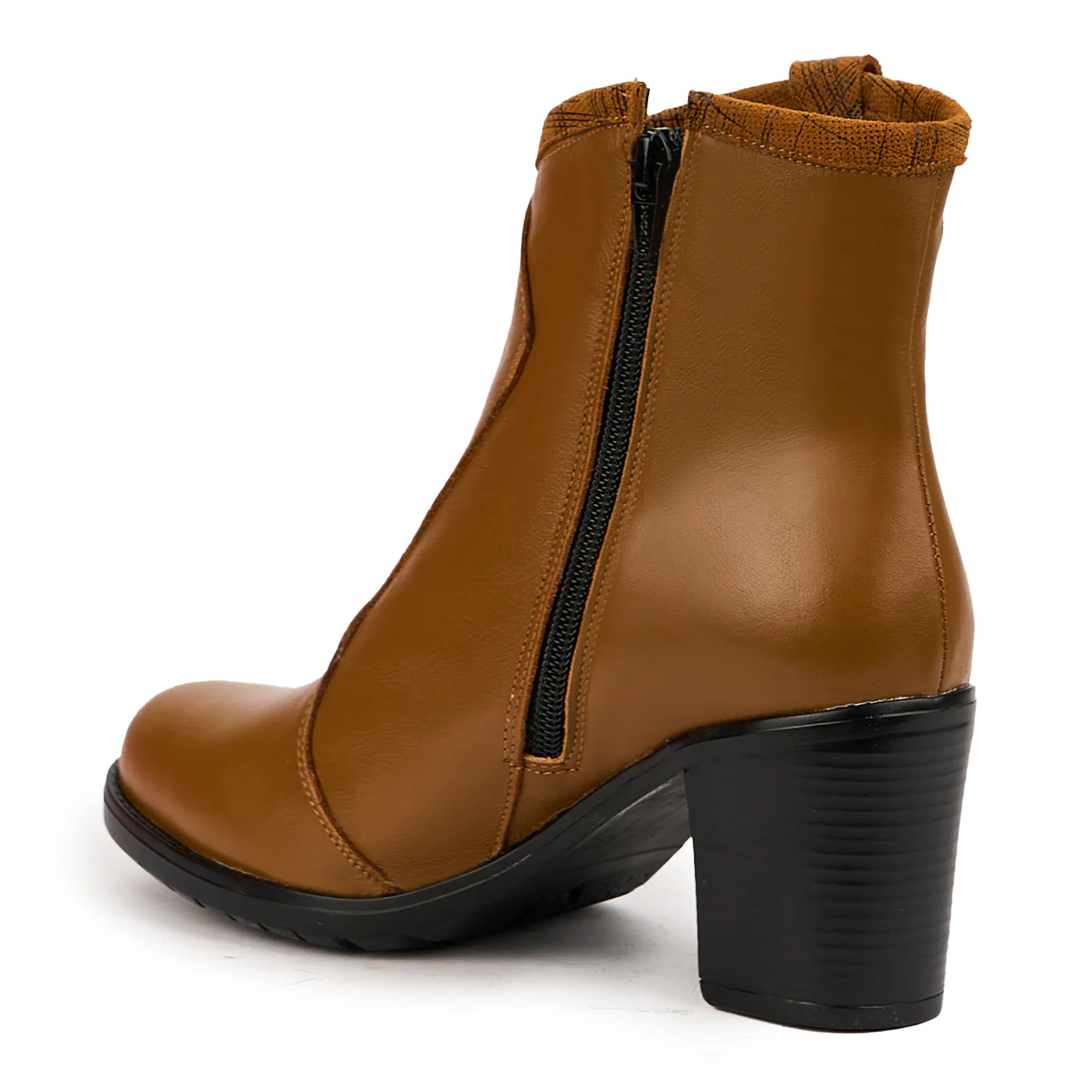 Botine dama din piele naturala maro cu toc gros 7.5 cm 14642 - Image 2