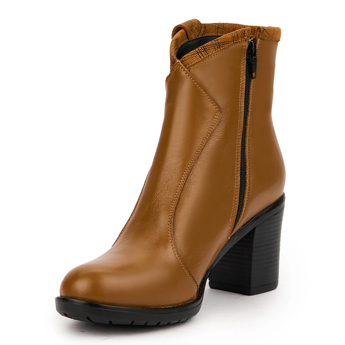 Botine dama din piele naturala maro cu toc gros 7.5 cm 14642 - Image 3