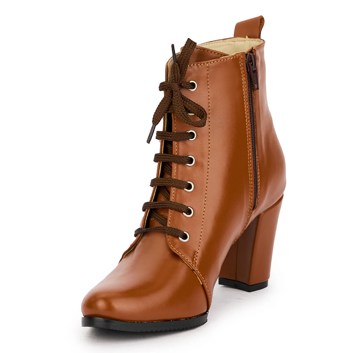 Botine dama din piele naturala maro cu toc gros 7.5 cm 17186 - Image 3