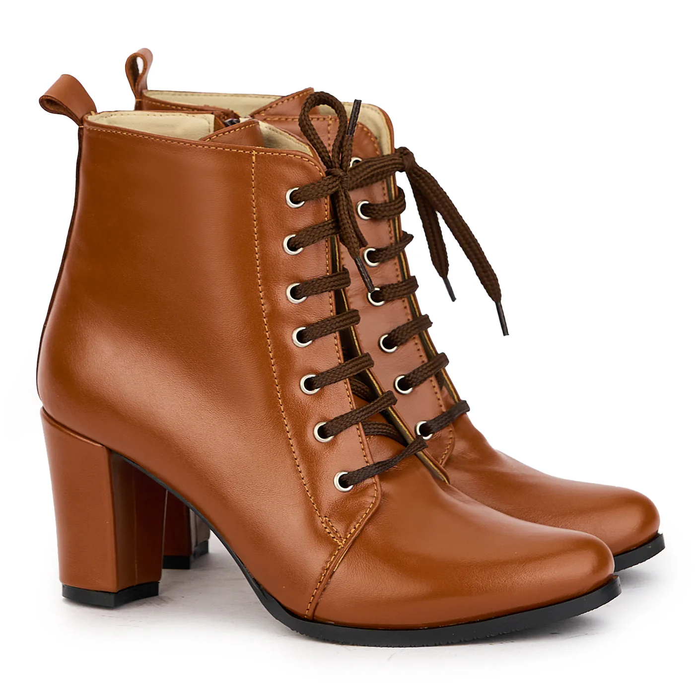 Botine dama din piele naturala maro cu toc gros 7.5 cm 17186 - Image 4