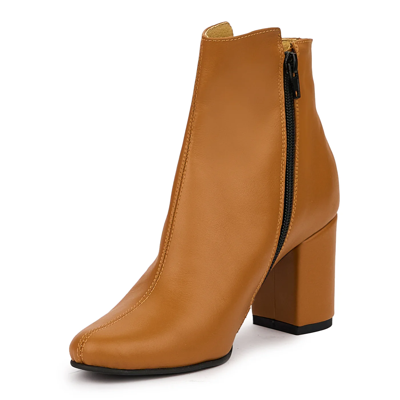 Botine dama din piele naturala maro cu toc gros 7 cm 14410 - Image 3