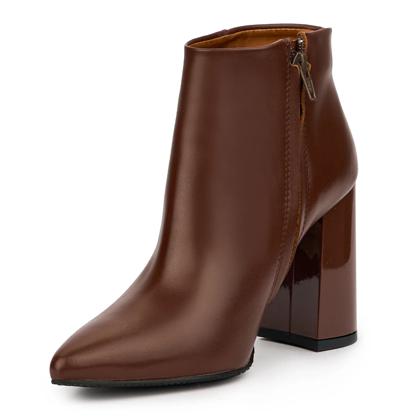 Botine dama din piele naturala maro cu toc gros 9.5 cm 14611 - Image 3