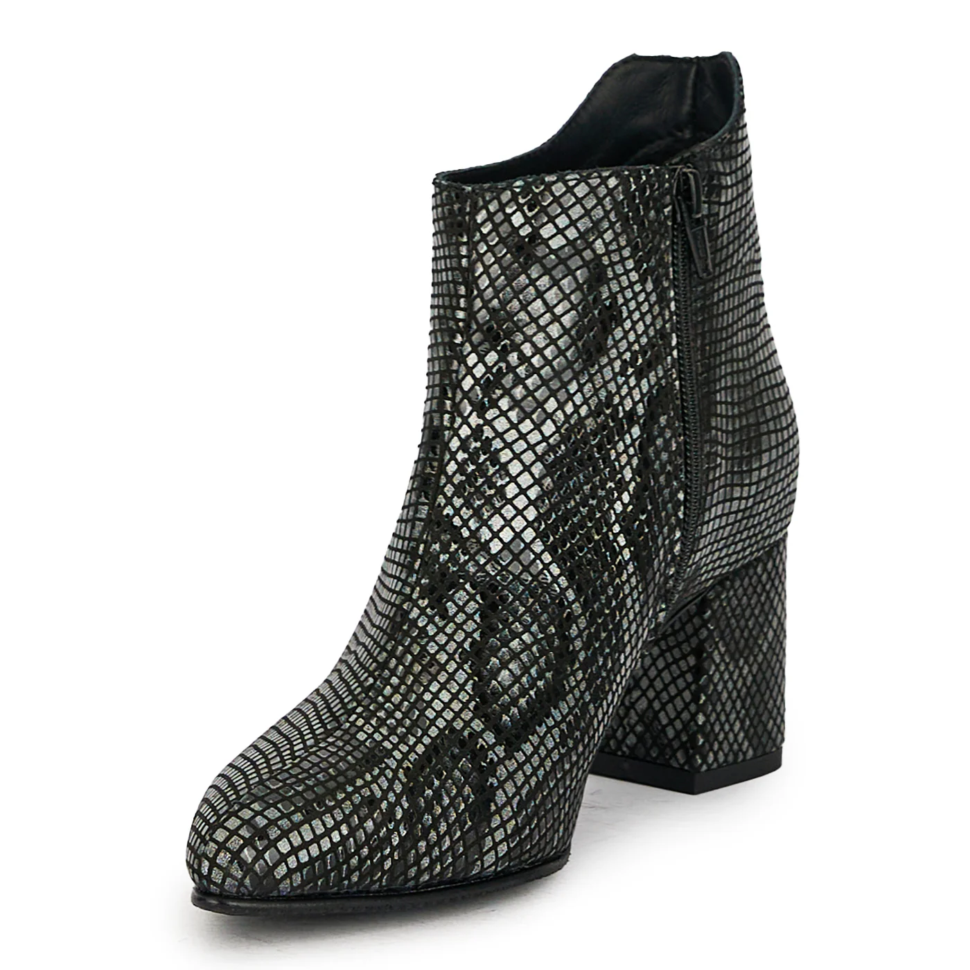 Botine dama din piele naturala model piton cu toc gros 17582 - Image 3