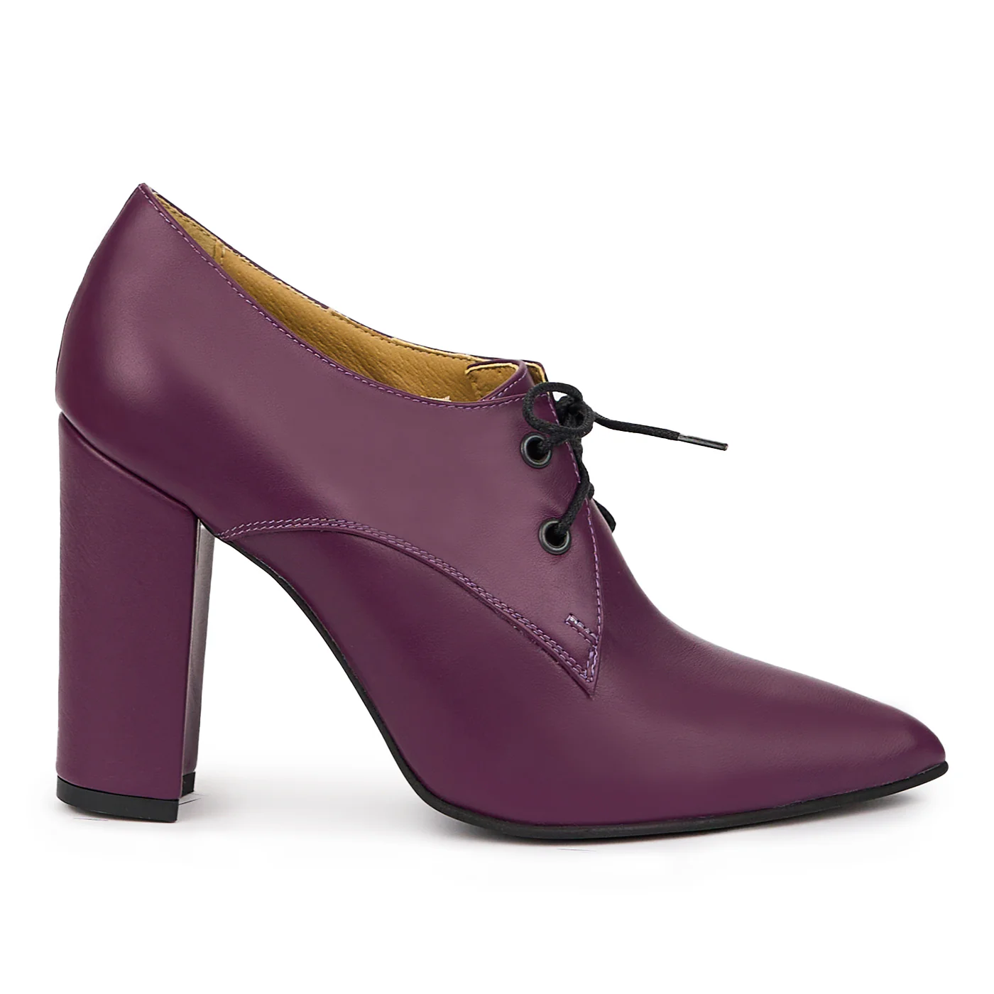 Botine dama din piele naturala mov cu toc gros 10 cm 14272