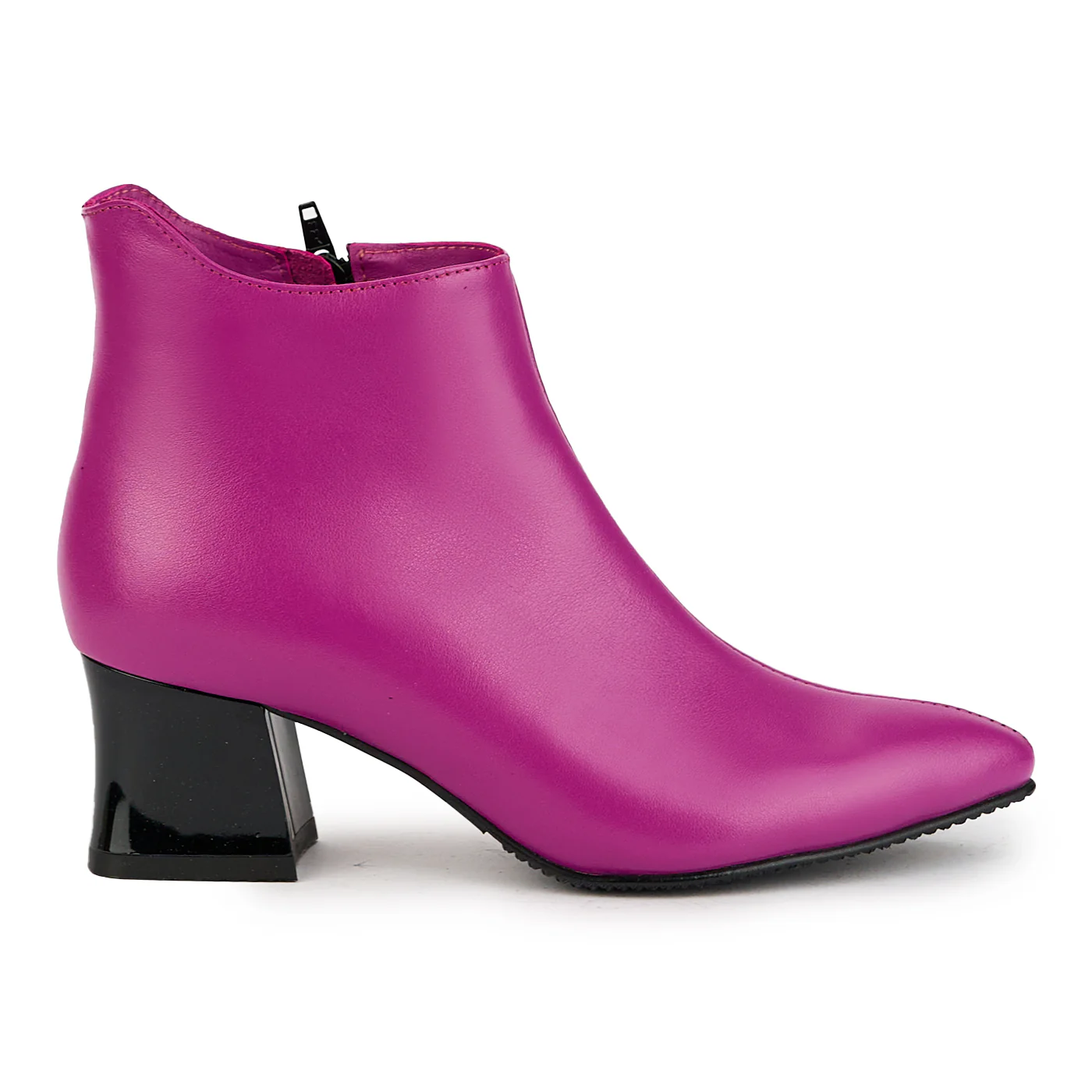 Botine dama din piele naturala mov cu toc gros 5.5 cm 17338