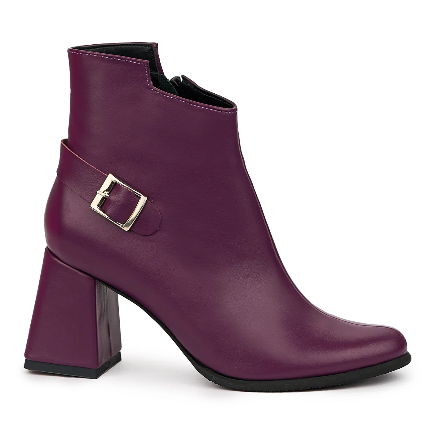 Botine dama din piele naturala mov cu toc gros 7.5 cm 14403