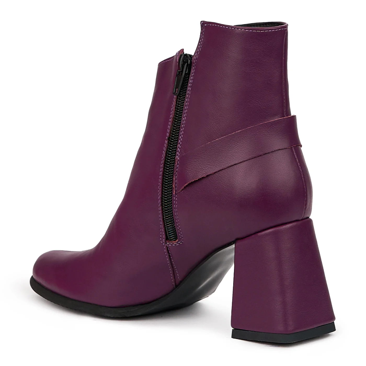 Botine dama din piele naturala mov cu toc gros 7.5 cm 14403 - Image 2