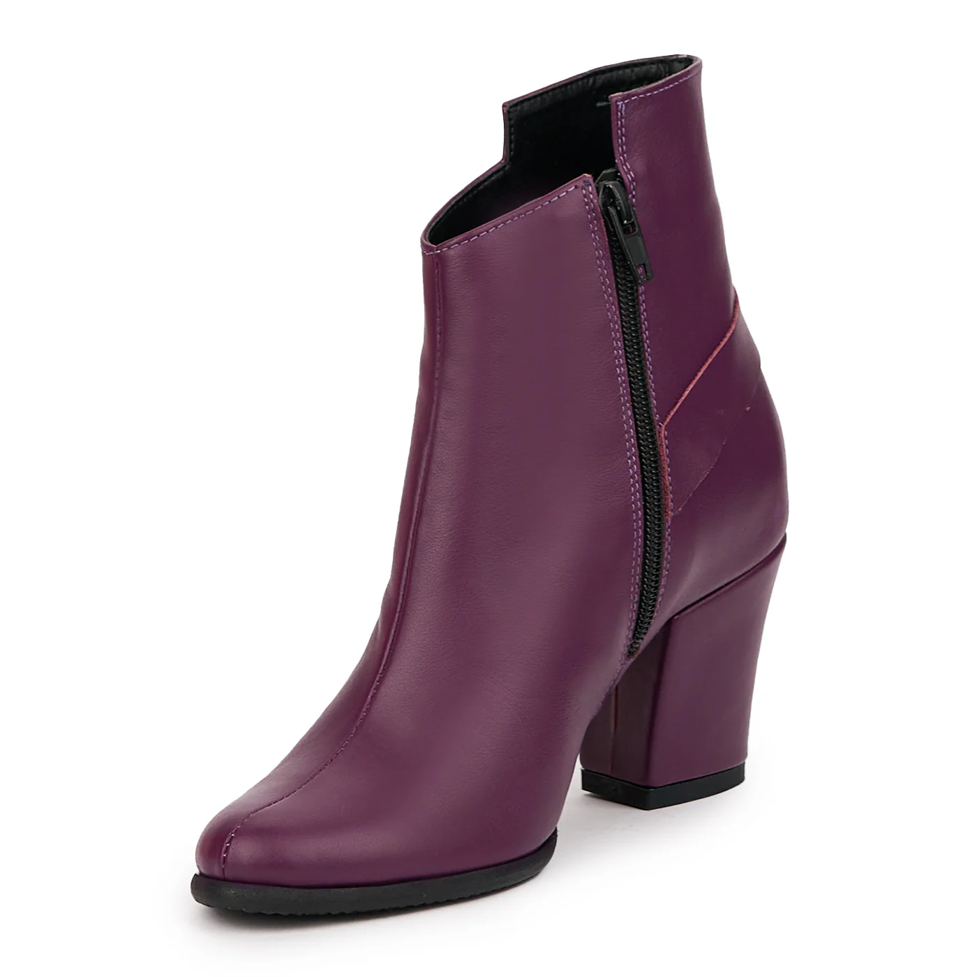 Botine dama din piele naturala mov cu toc gros 7.5 cm 14518 - Image 3