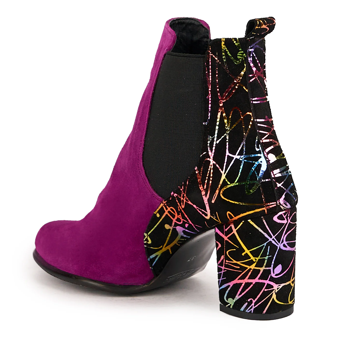 Botine dama din piele naturala mov cu toc gros 7.5 cm 16692 - Image 2