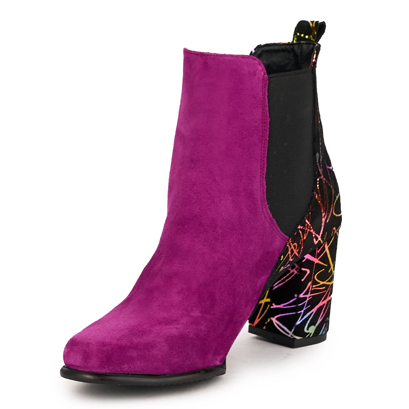 Botine dama din piele naturala mov cu toc gros 7.5 cm 16692 - Image 3