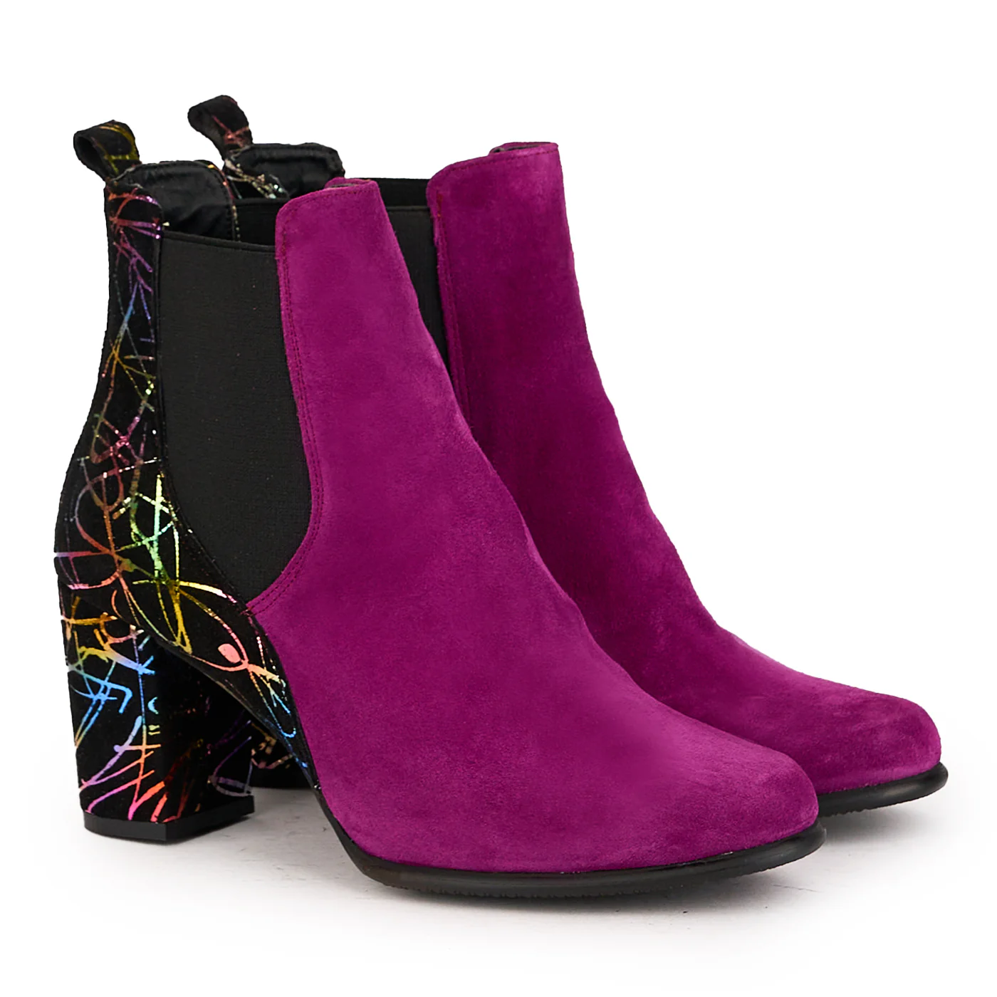 Botine dama din piele naturala mov cu toc gros 7.5 cm 16692 - Image 4
