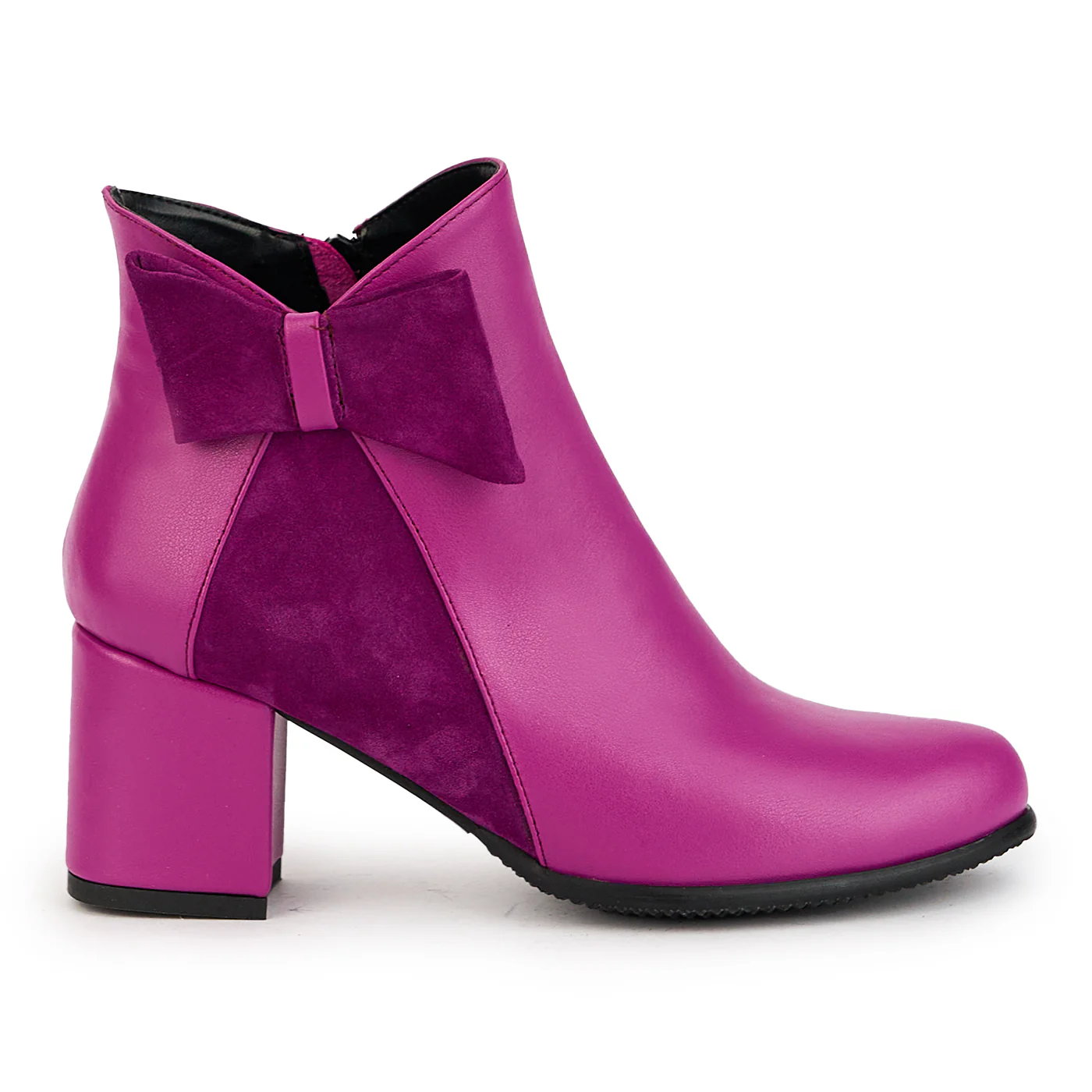 Botine dama din piele naturala mov cu toc gros 7 cm 17379