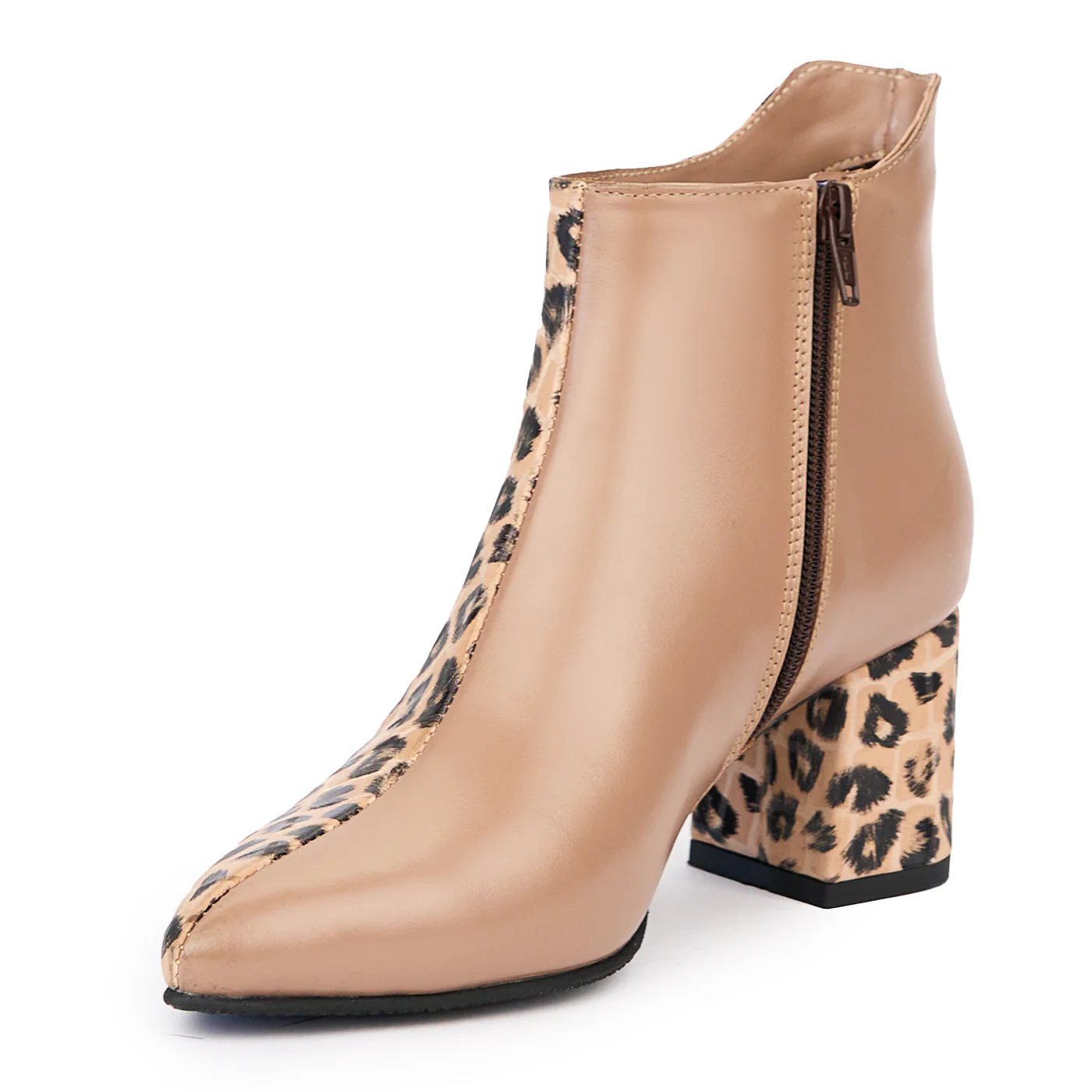 Botine dama din piele naturala multicolor cu toc gros 6.5 cm 14486 - Image 3